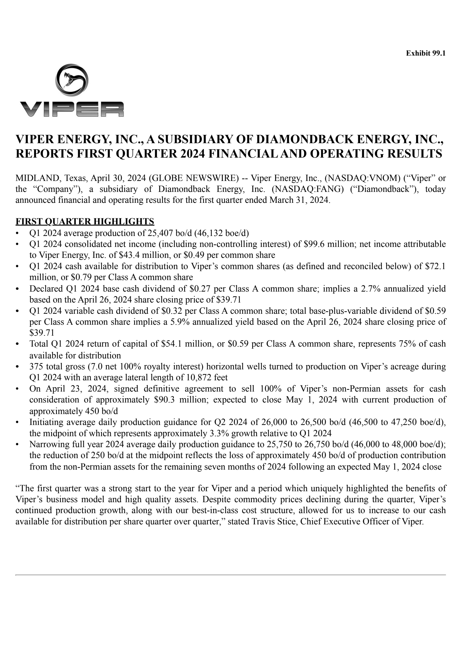 Viper Energy's Q1 2024 Press Release