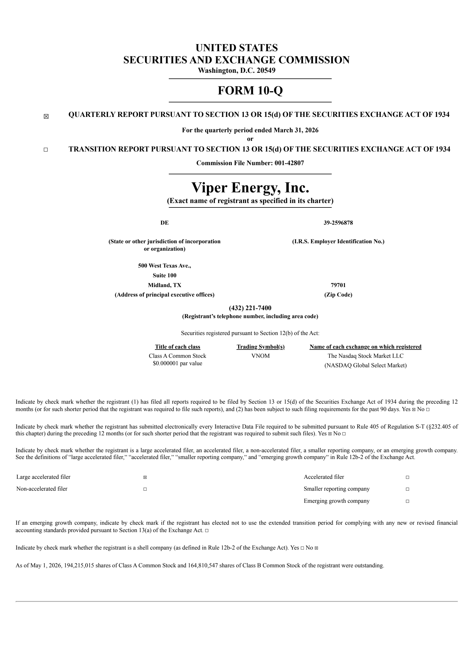 Viper Energy's Q1 2026 Quarterly report