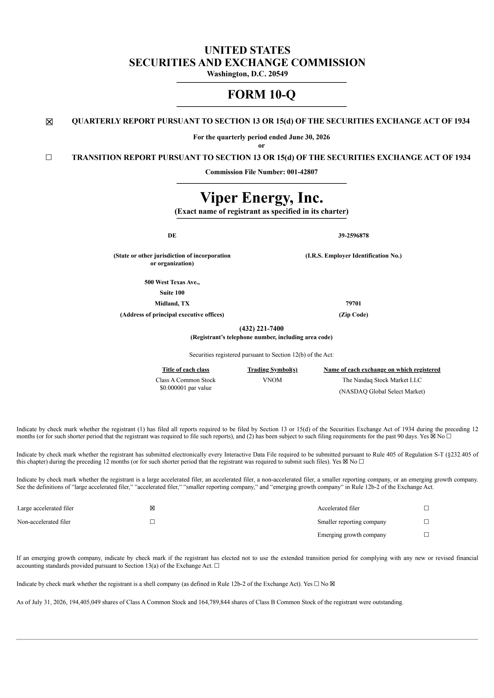 Viper Energy's Q2 2026 Quarterly report