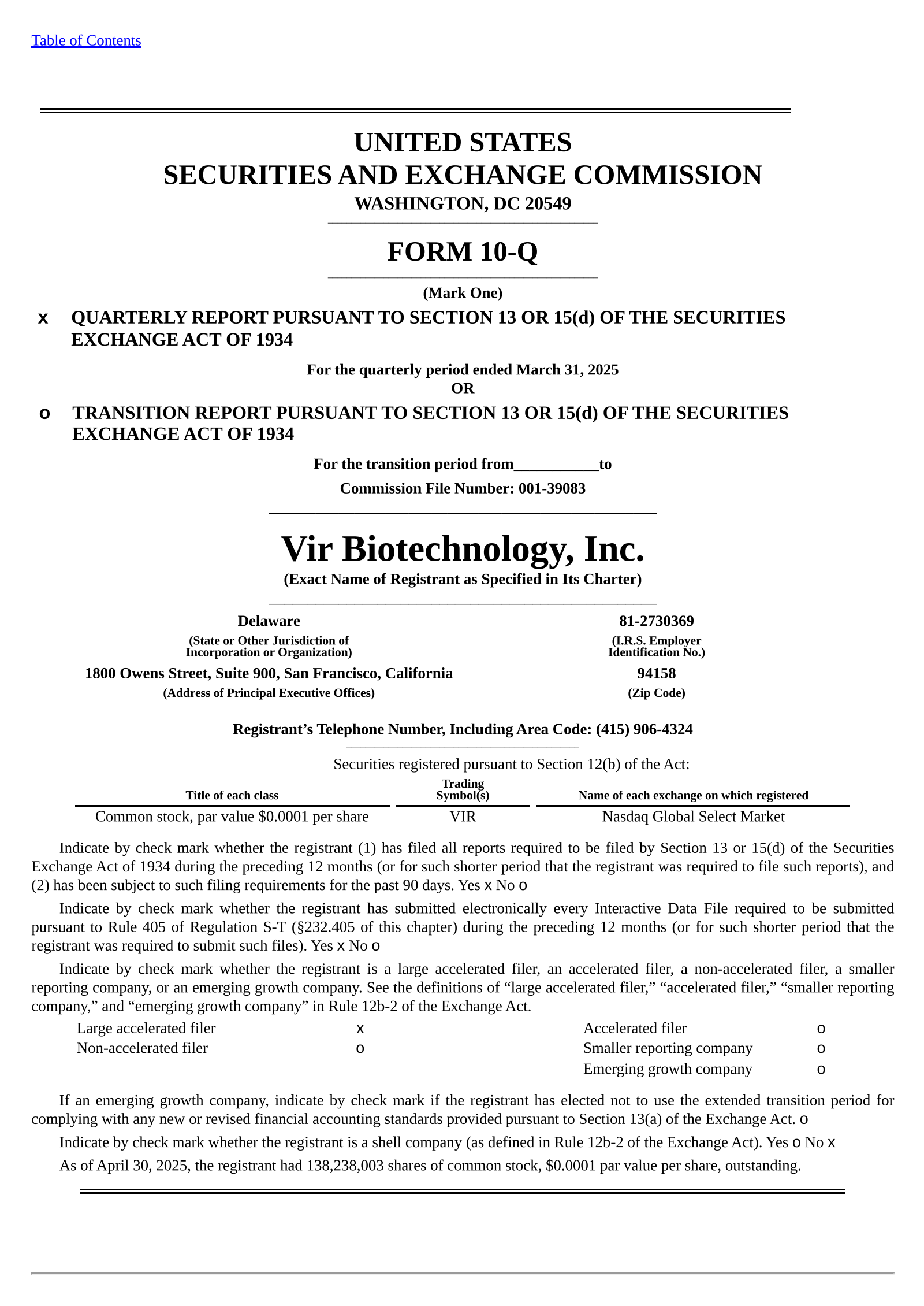 Vir Biotechnology's Q1 2025 Quarterly report