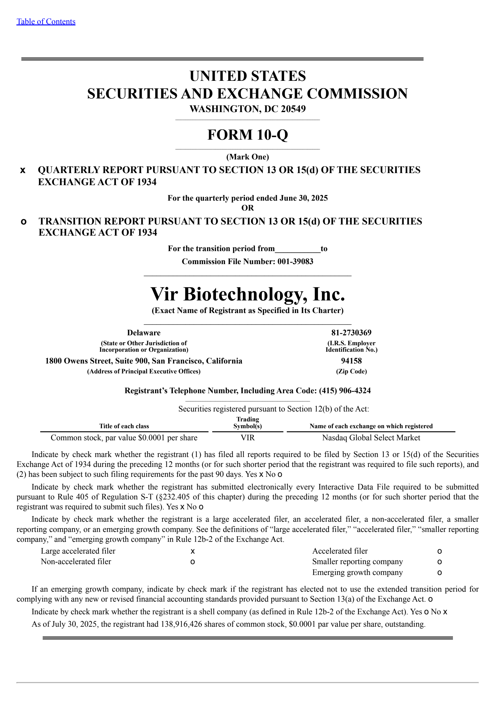 Vir Biotechnology's Q2 2025 Quarterly report