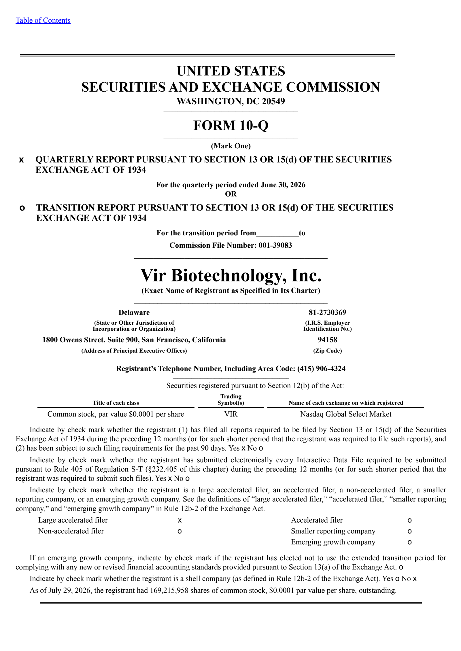 Vir Biotechnology's Q2 2026 Quarterly report