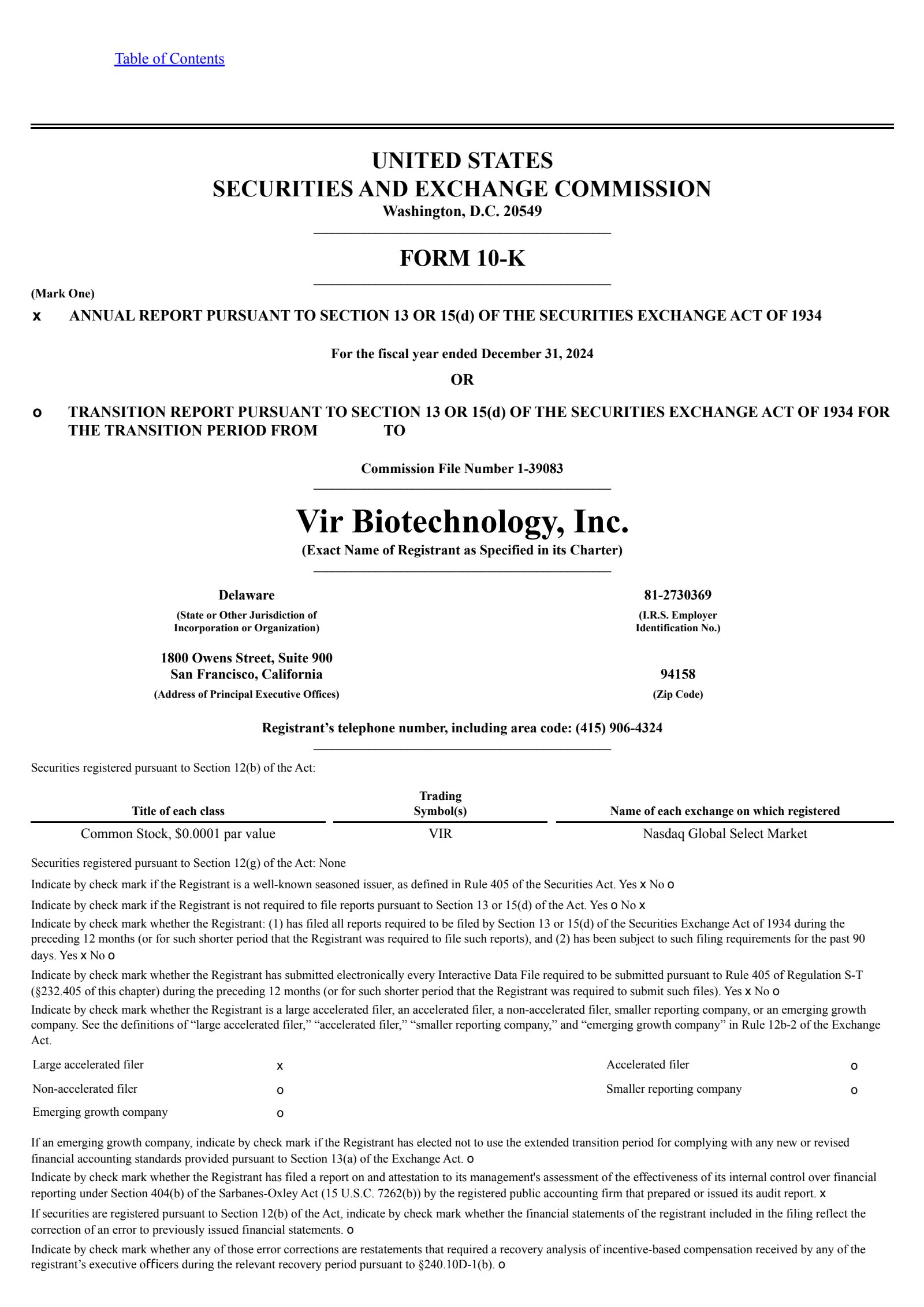 Vir Biotechnology's Q4 2024 Annual report