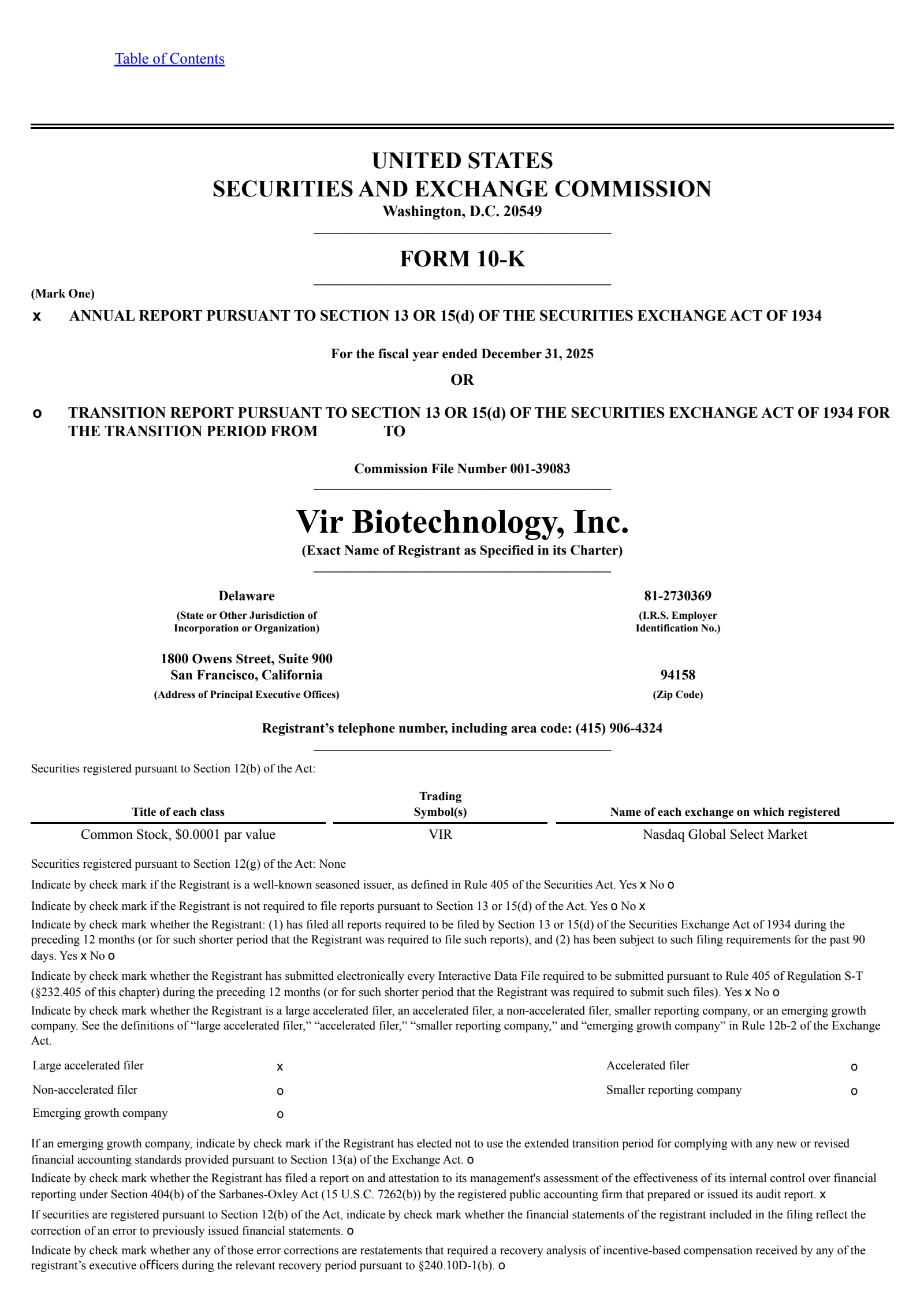 Vir Biotechnology's Q4 2025 Annual report