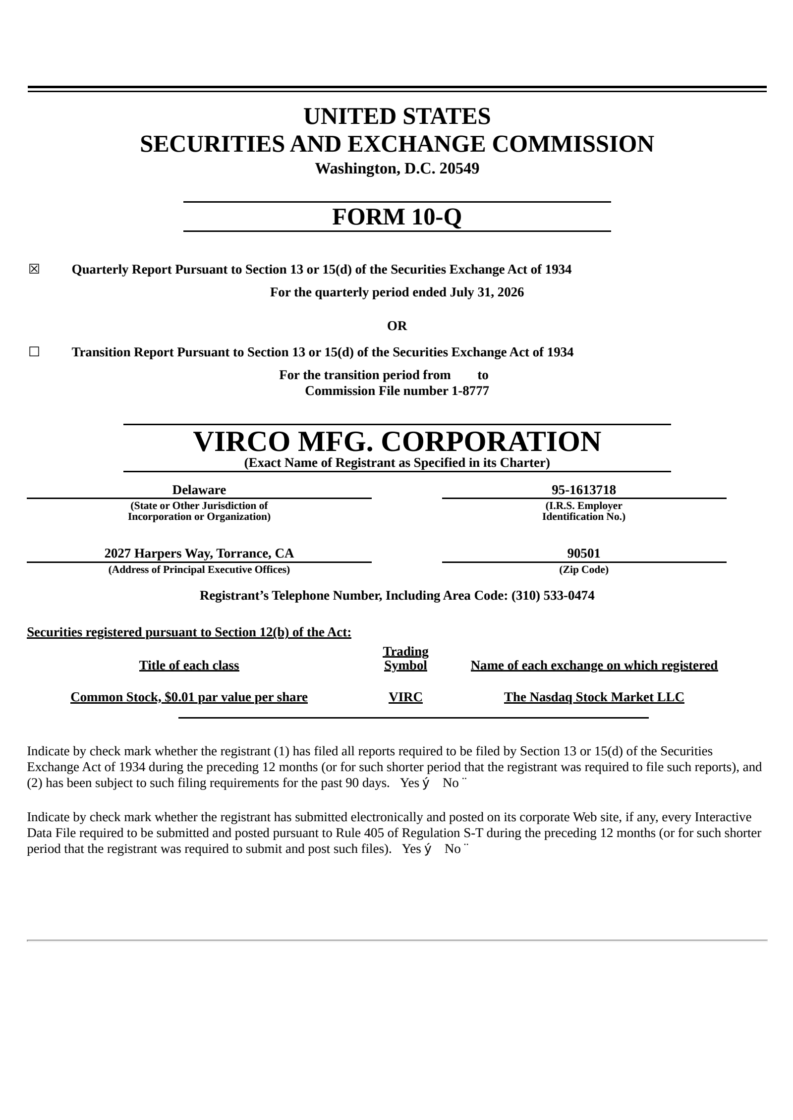 Virco Manufacturing's Q2 2027 Quarterly report