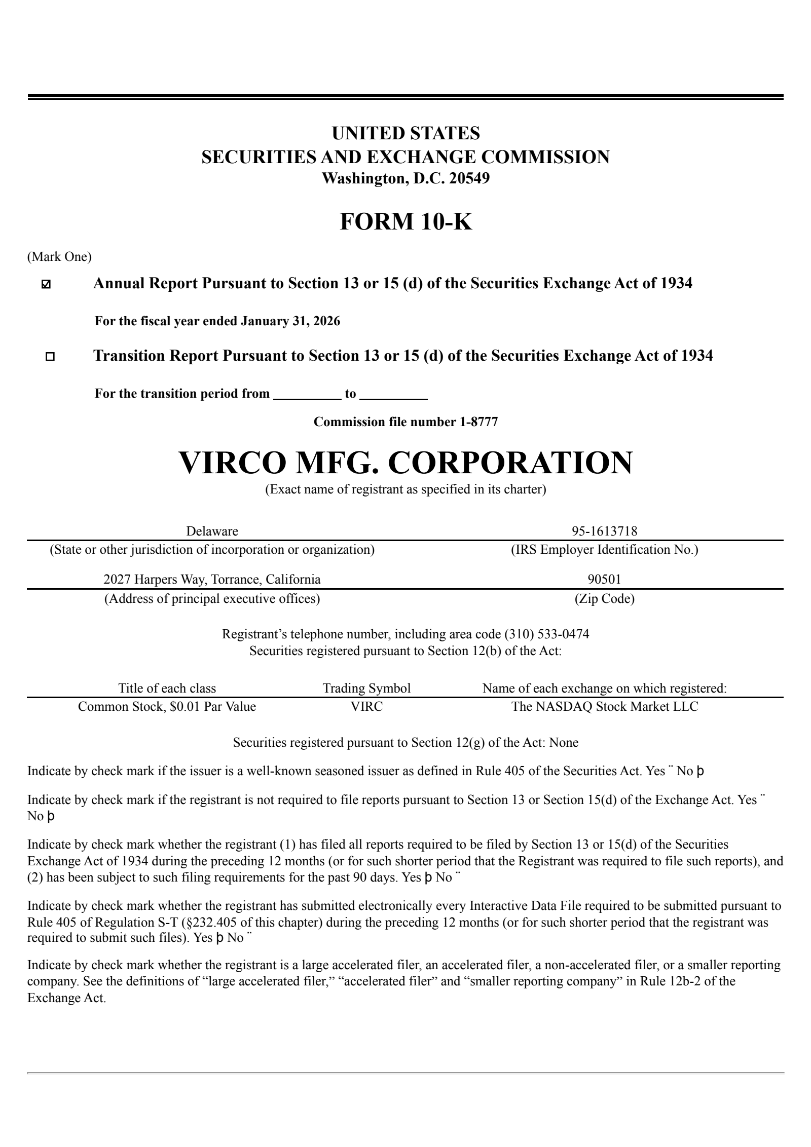 Virco Manufacturing's Q4 2026 Annual report