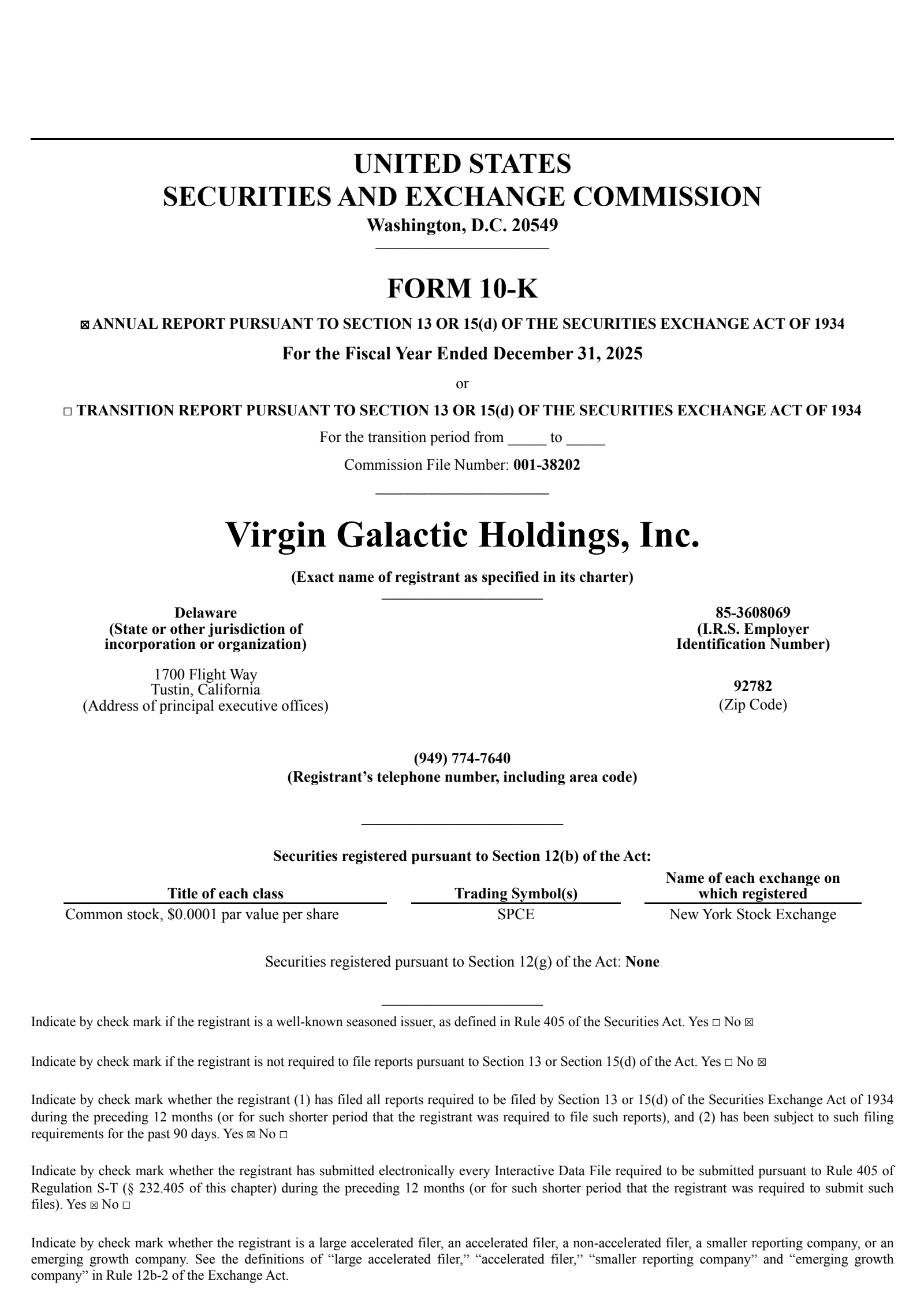 Virgin Galactic's Q4 2025 Annual report