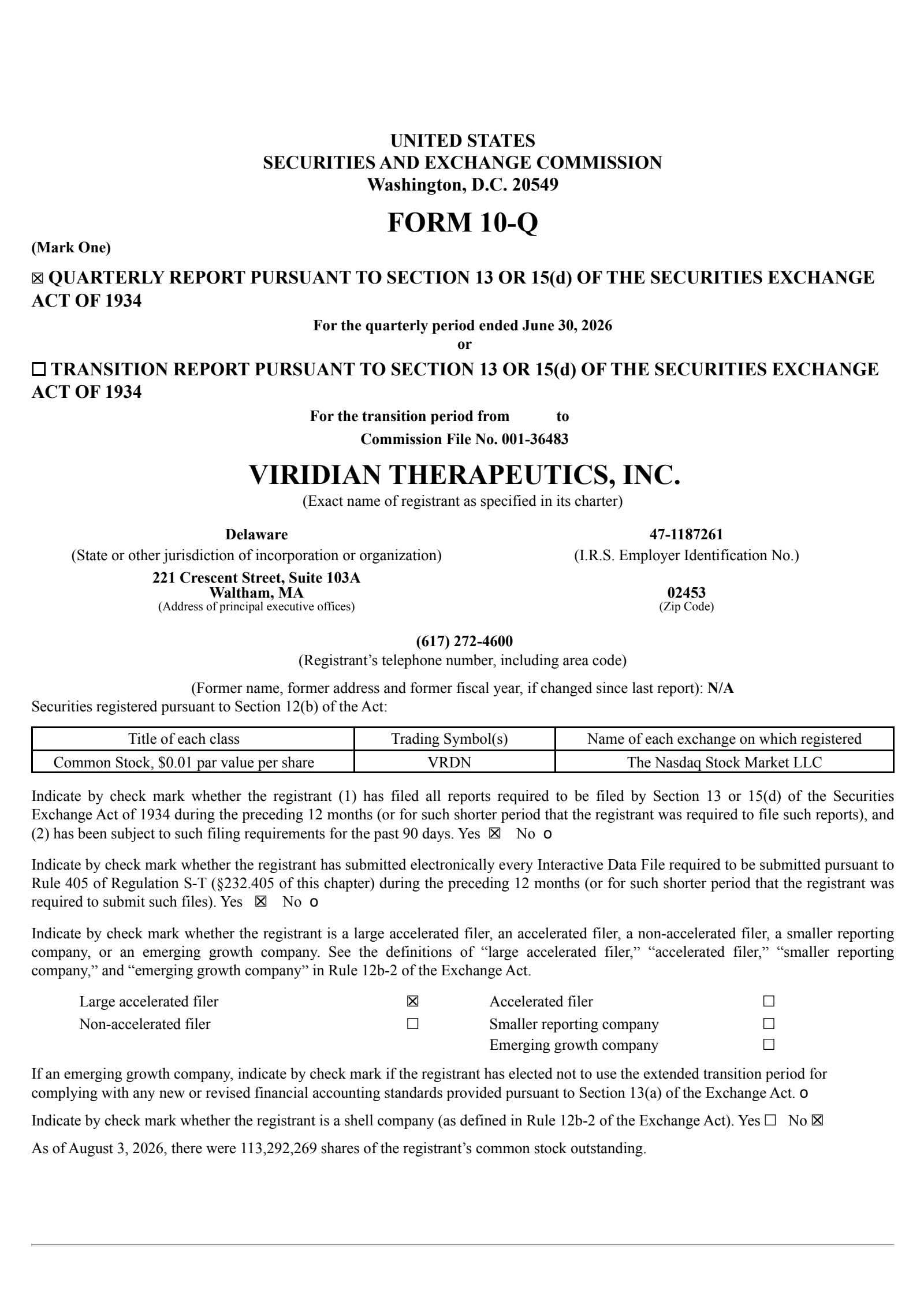 Viridian Therapeutics' Q2 2026 Quarterly report