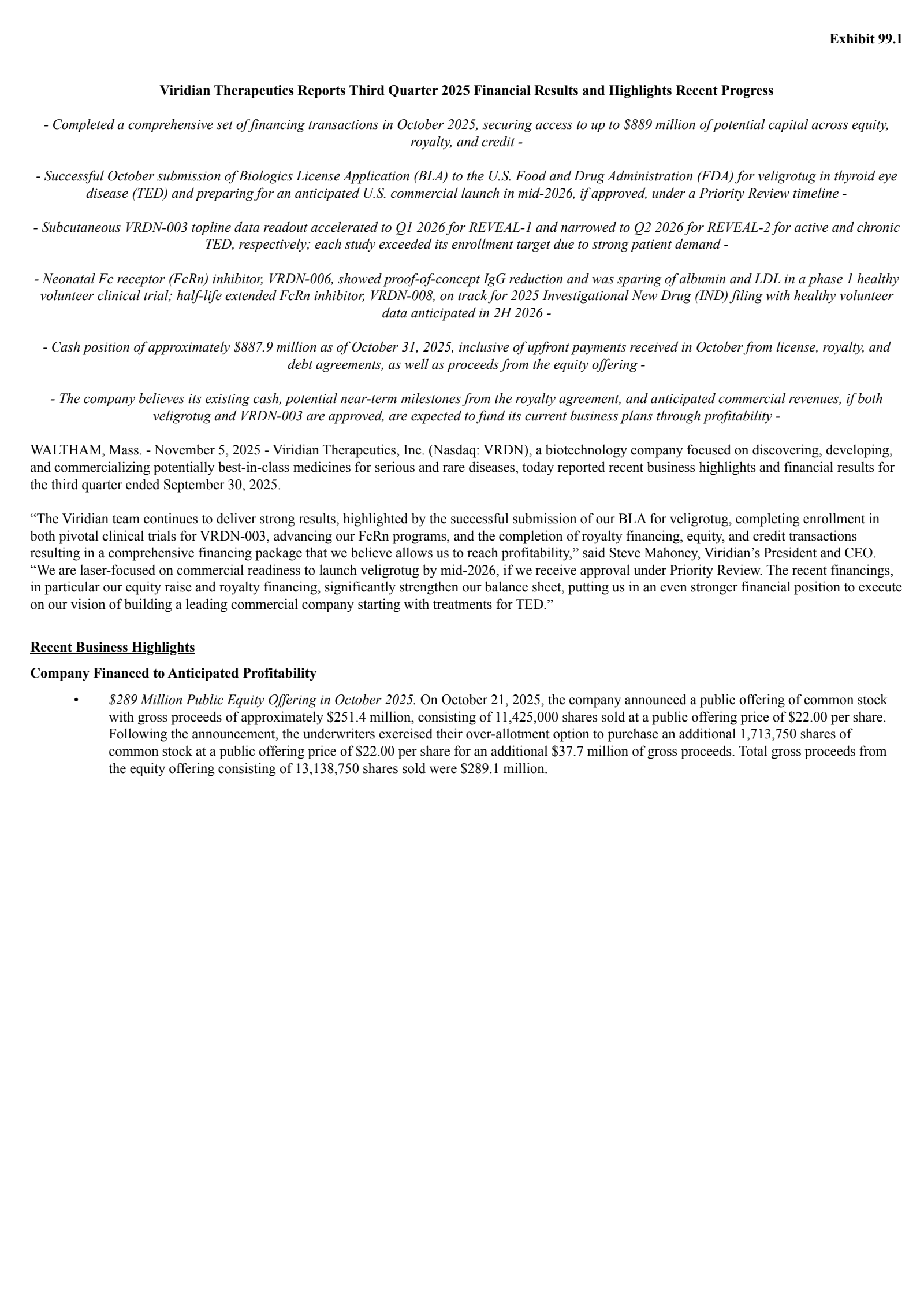 Viridian Therapeutics' Q3 2025 Earnings Release