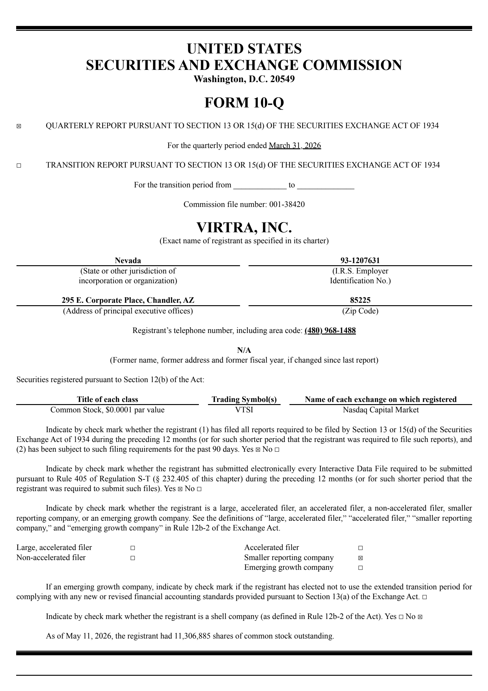 VirTra's Q1 2026 Quarterly report