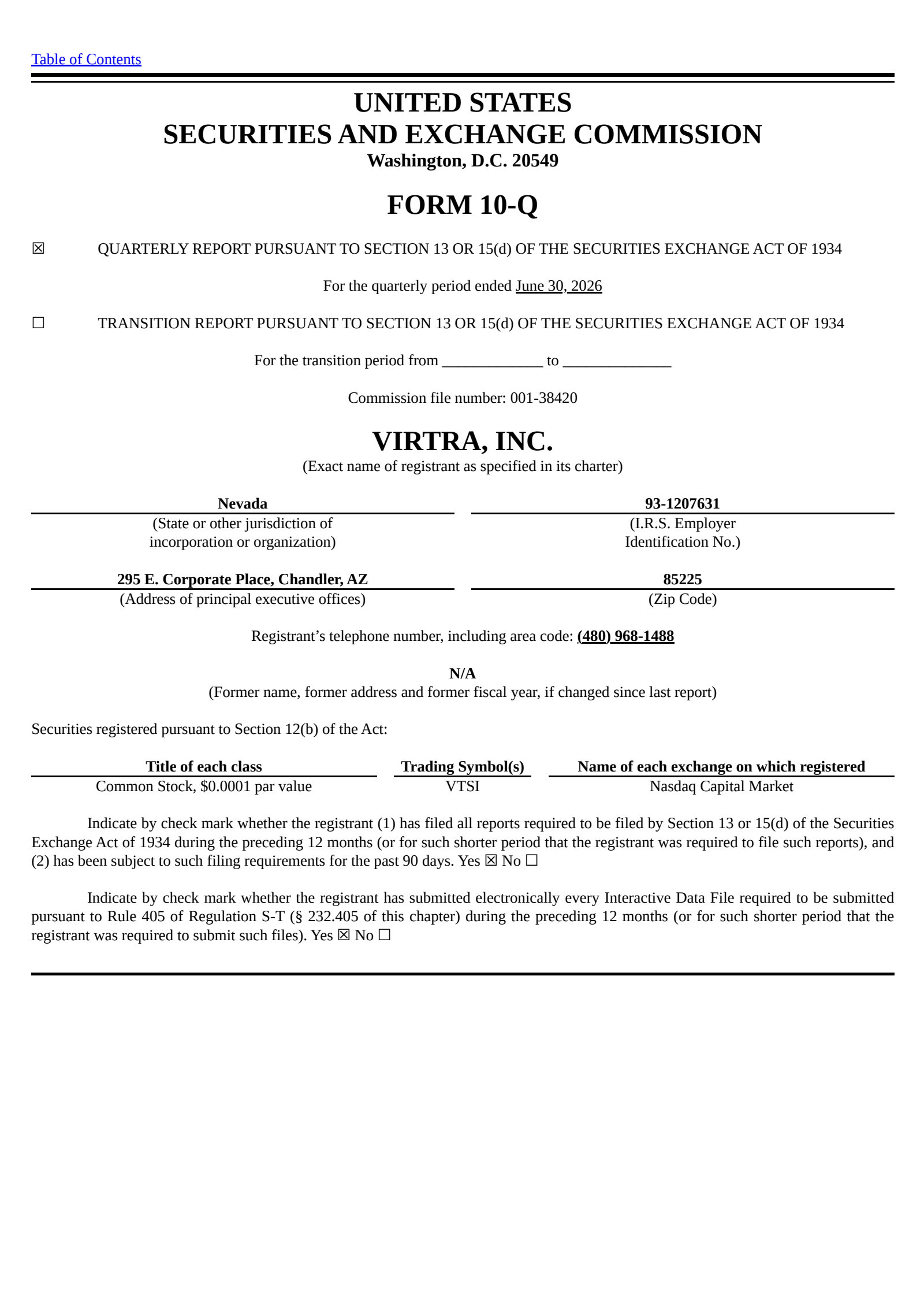 VirTra's Q2 2026 Quarterly report