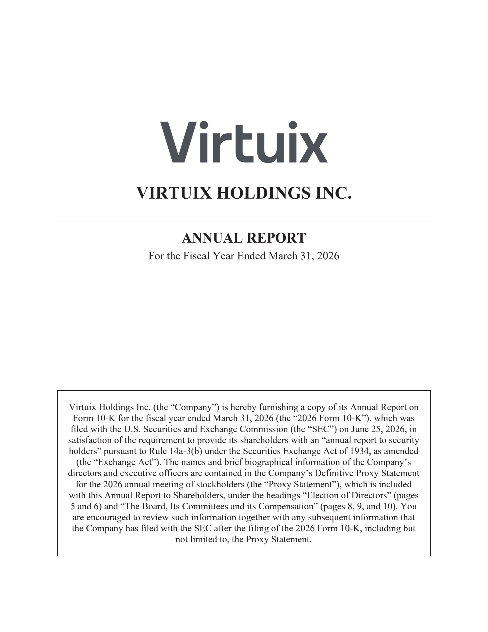 Virtuix's Q4 2026 Annual report