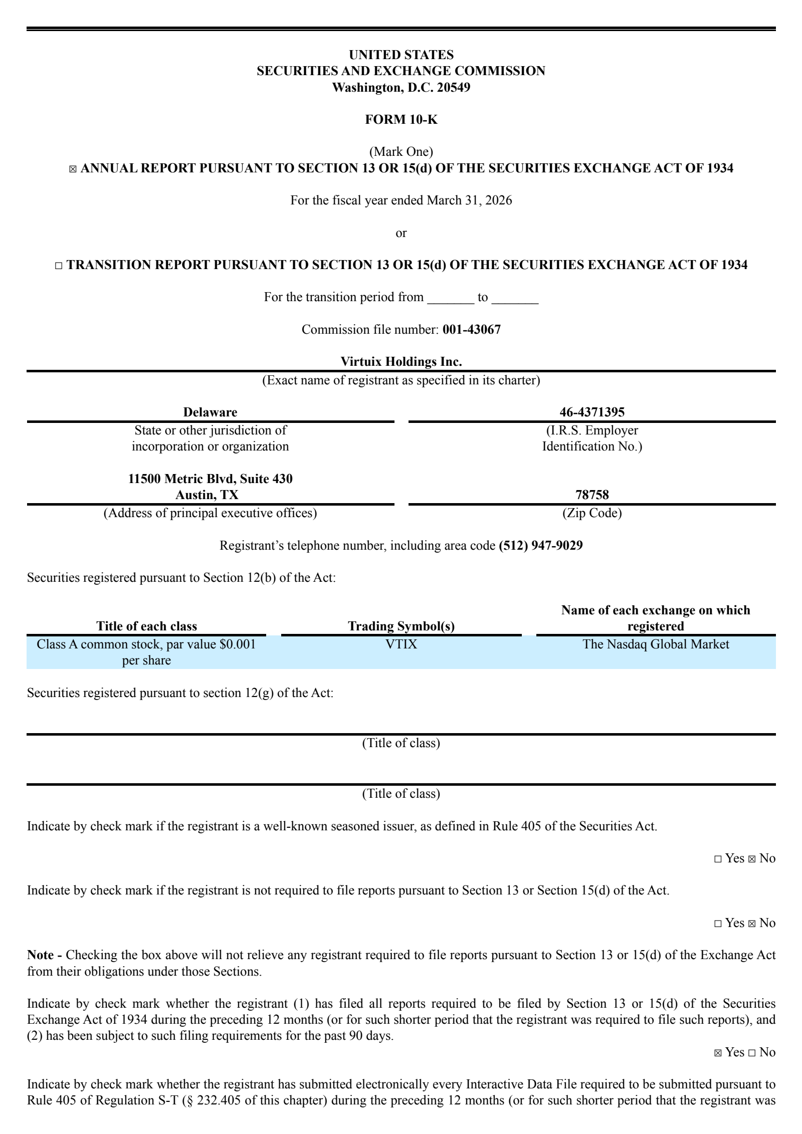 Virtuix's Q4 2026 Annual report