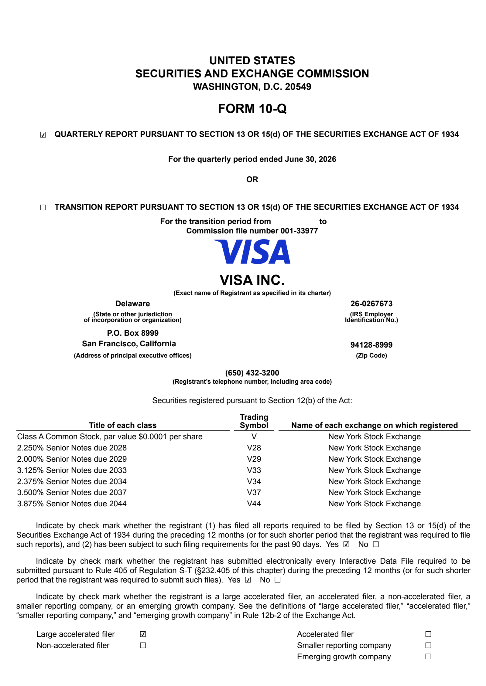 Visa's Q3 2026 Quarterly report