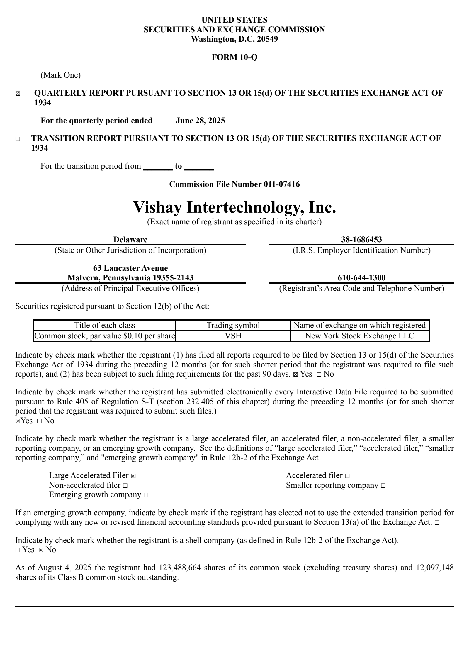 Vishay Intertechnology's Q2 2025 Quarterly report