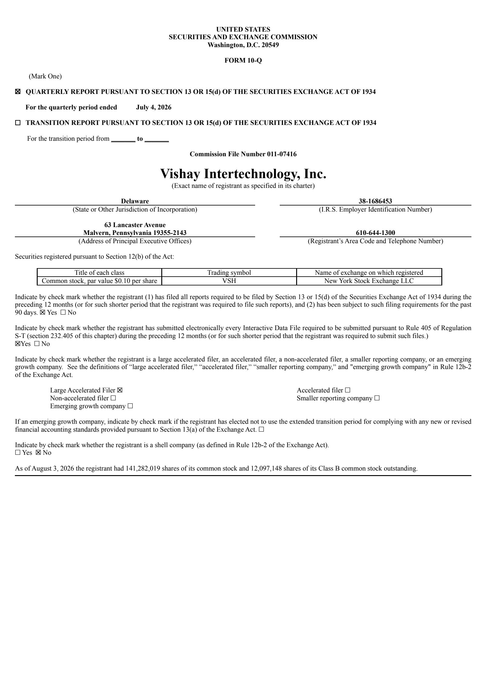 Vishay Intertechnology's Q2 2026 Quarterly report