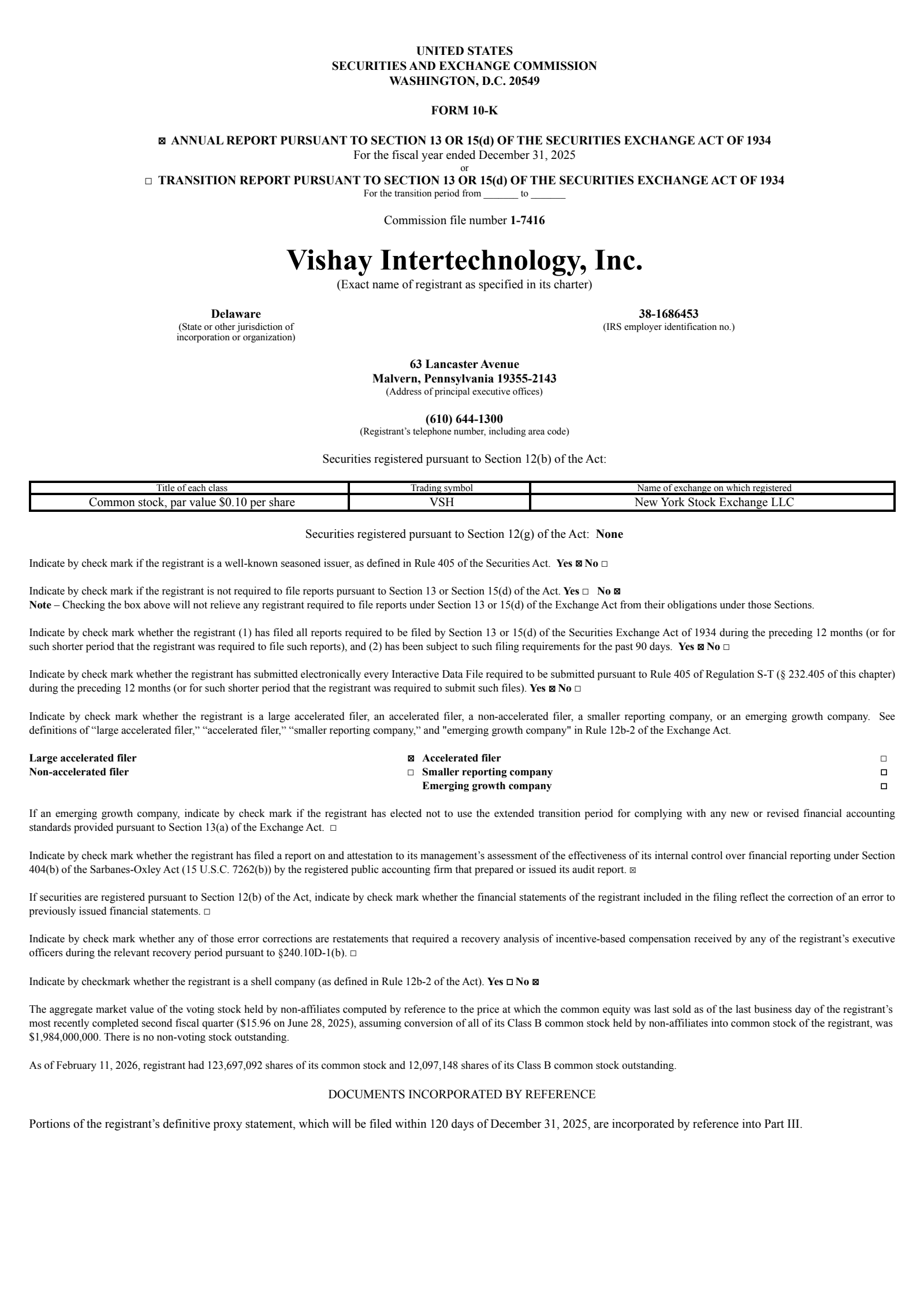 Vishay Intertechnology's Q4 2025 Annual report