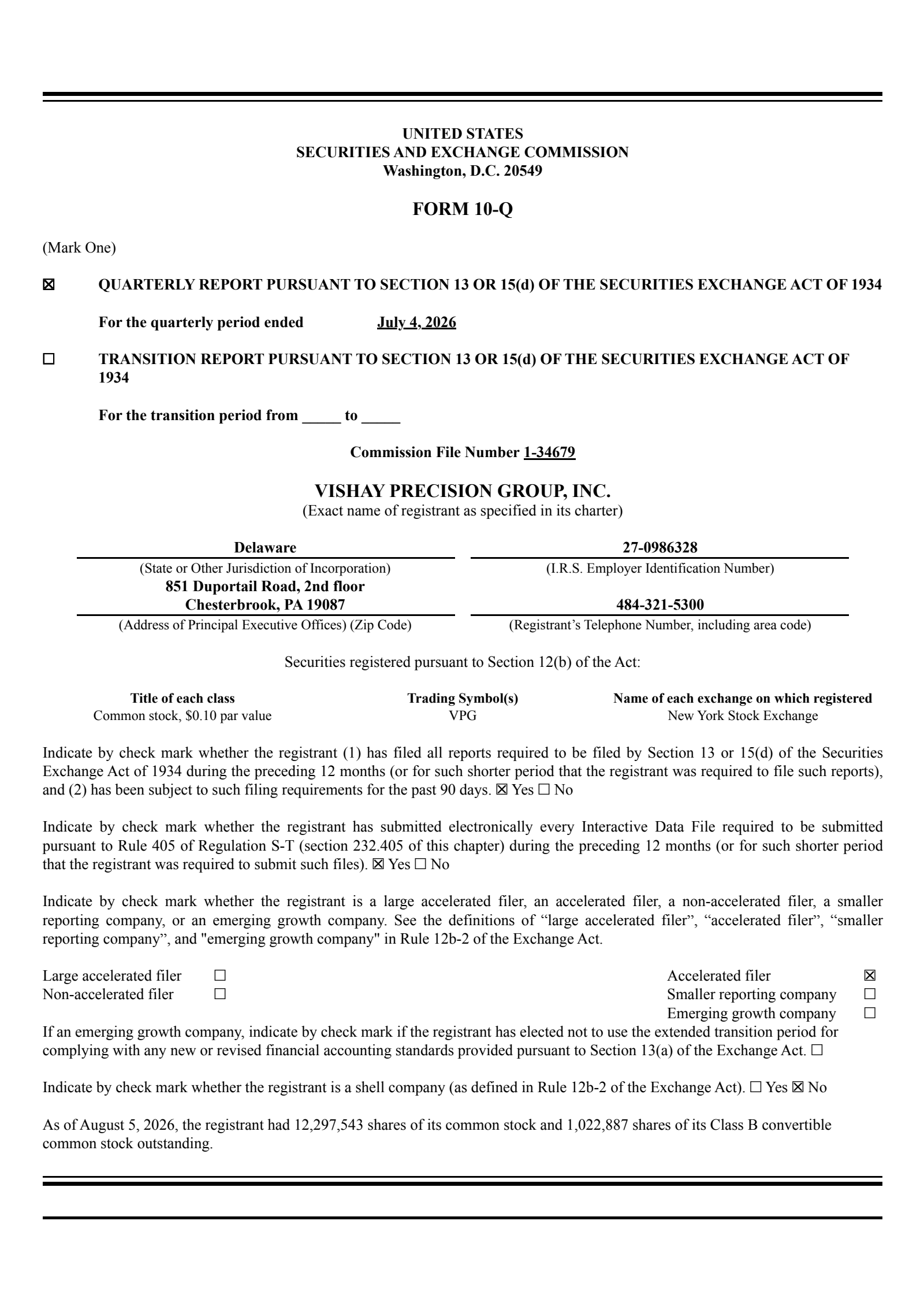 Vishay Precision Group's Q2 2026 Quarterly report