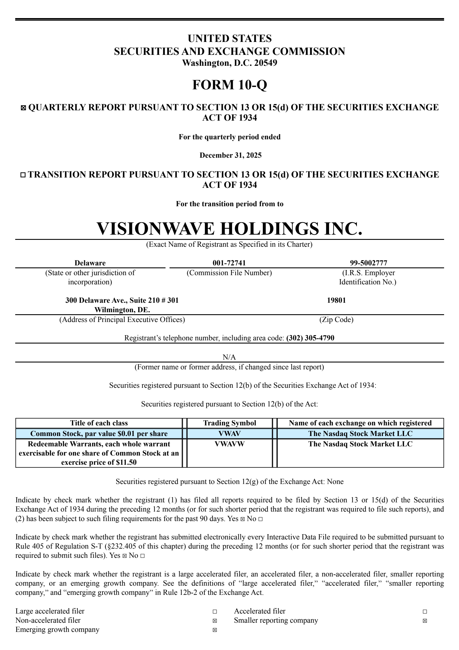 VisionWave's Q1 2026 Quarterly report