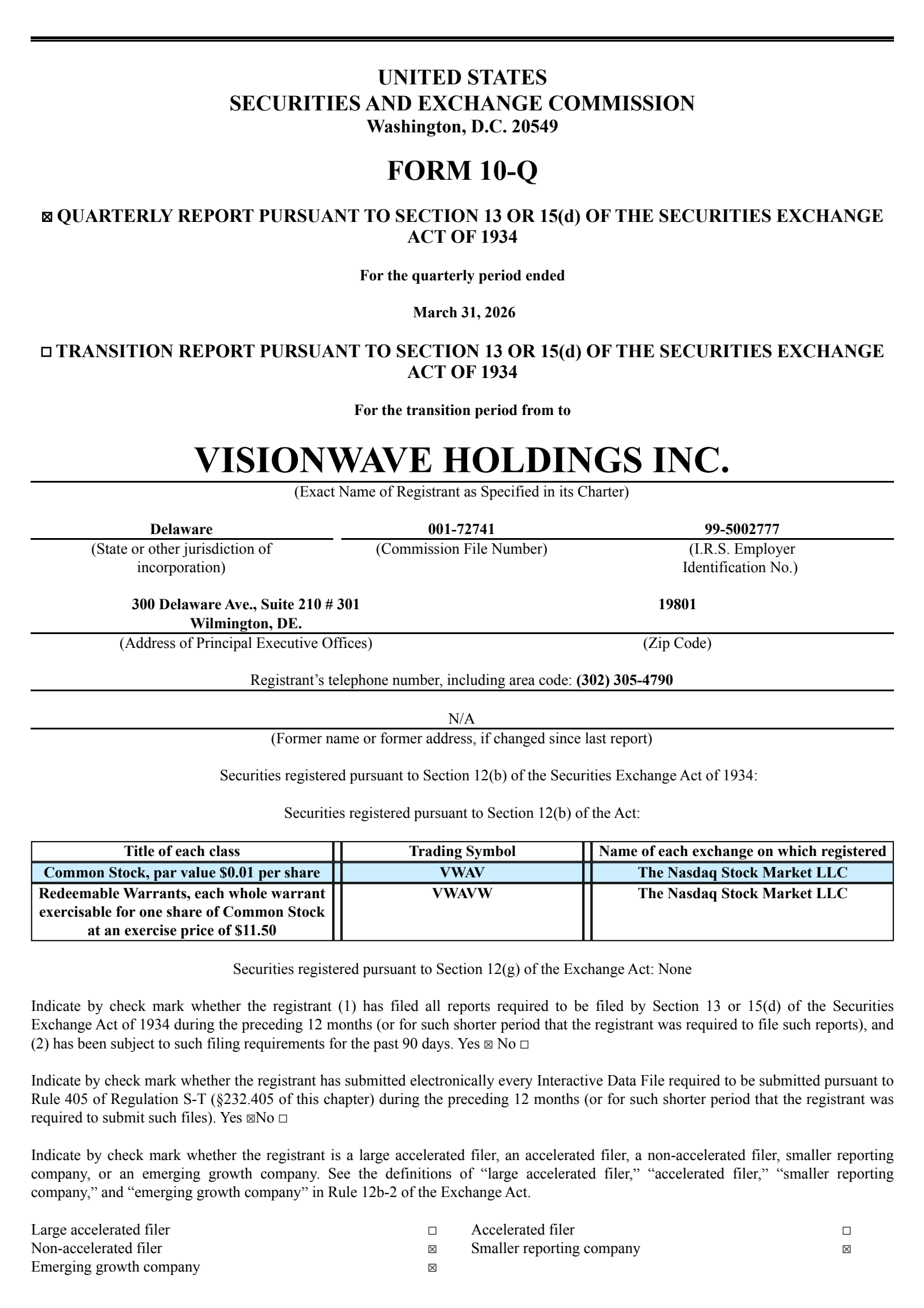 VisionWave's Q2 2026 Quarterly report