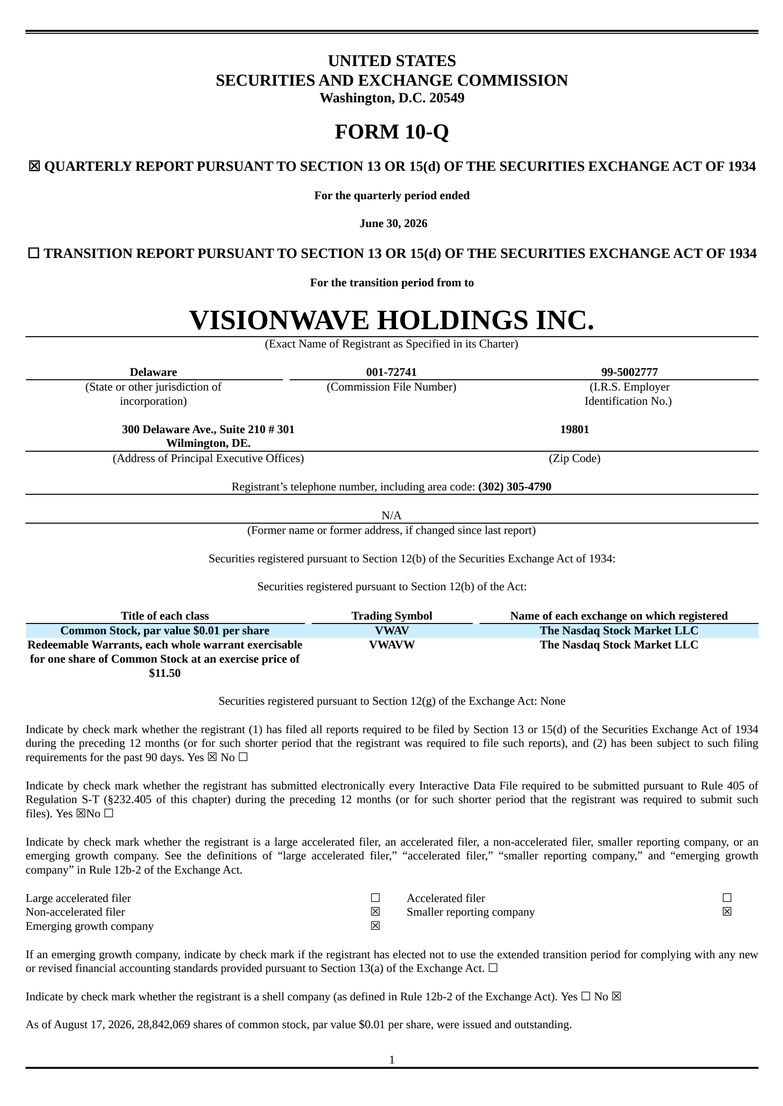 VisionWave's Q3 2026 Quarterly report