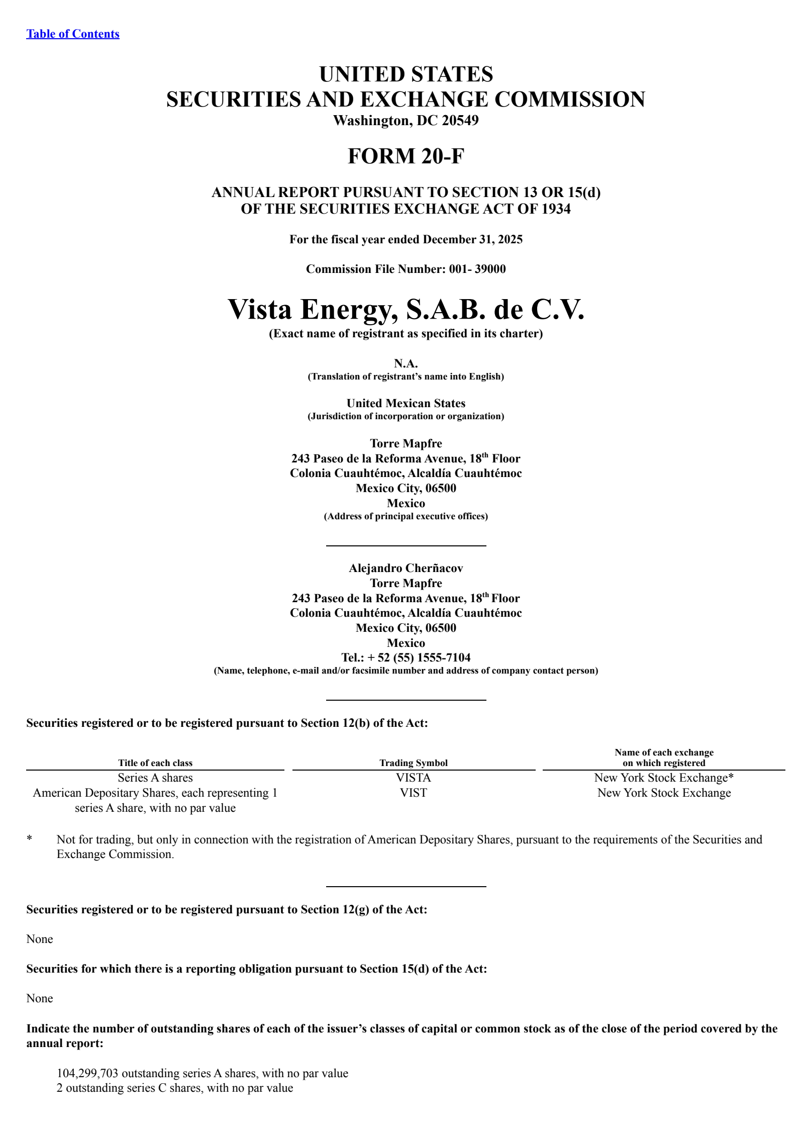 Vista Energy's Q4 2025 Annual report