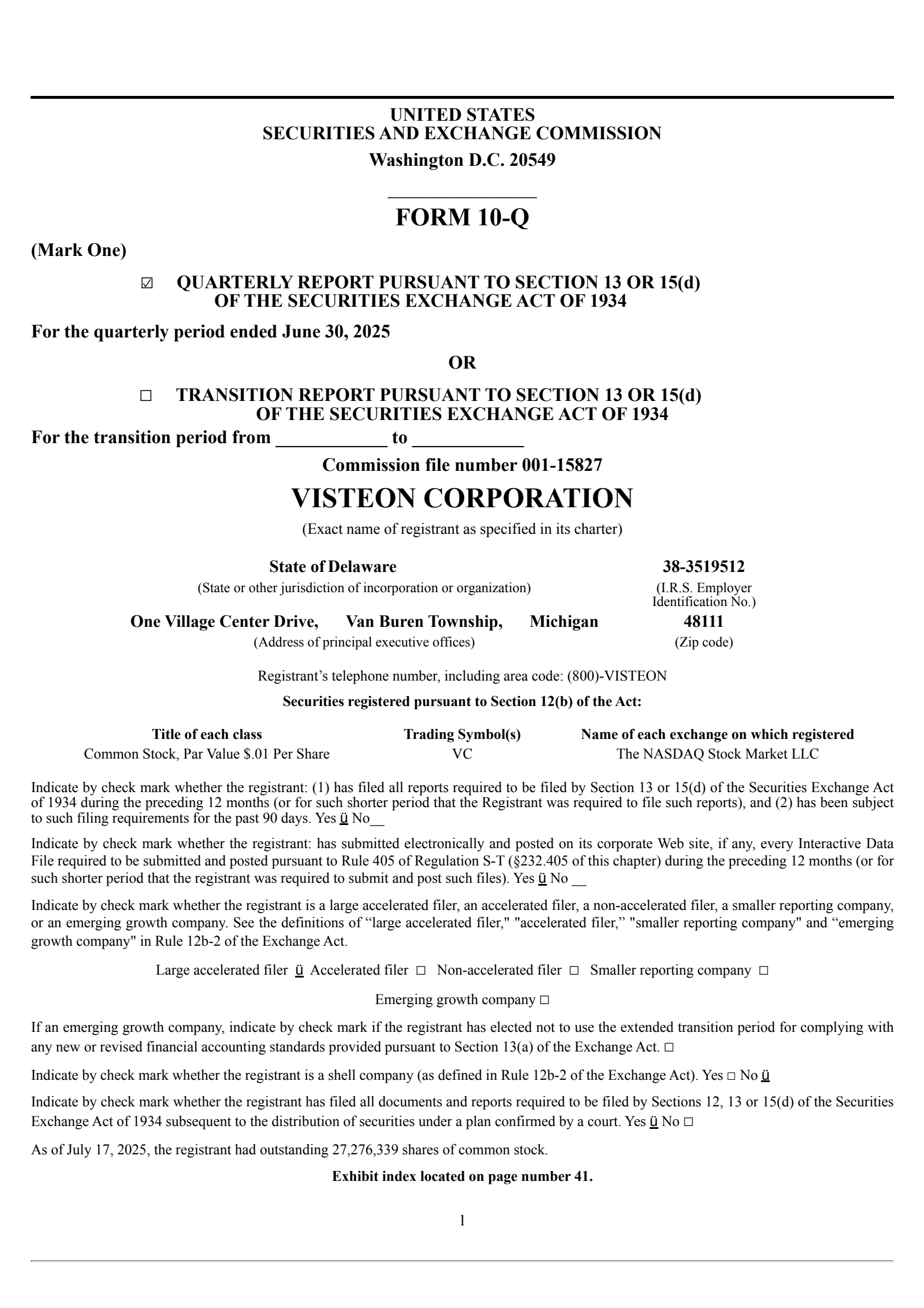Visteon's Q2 2025 Quarterly report