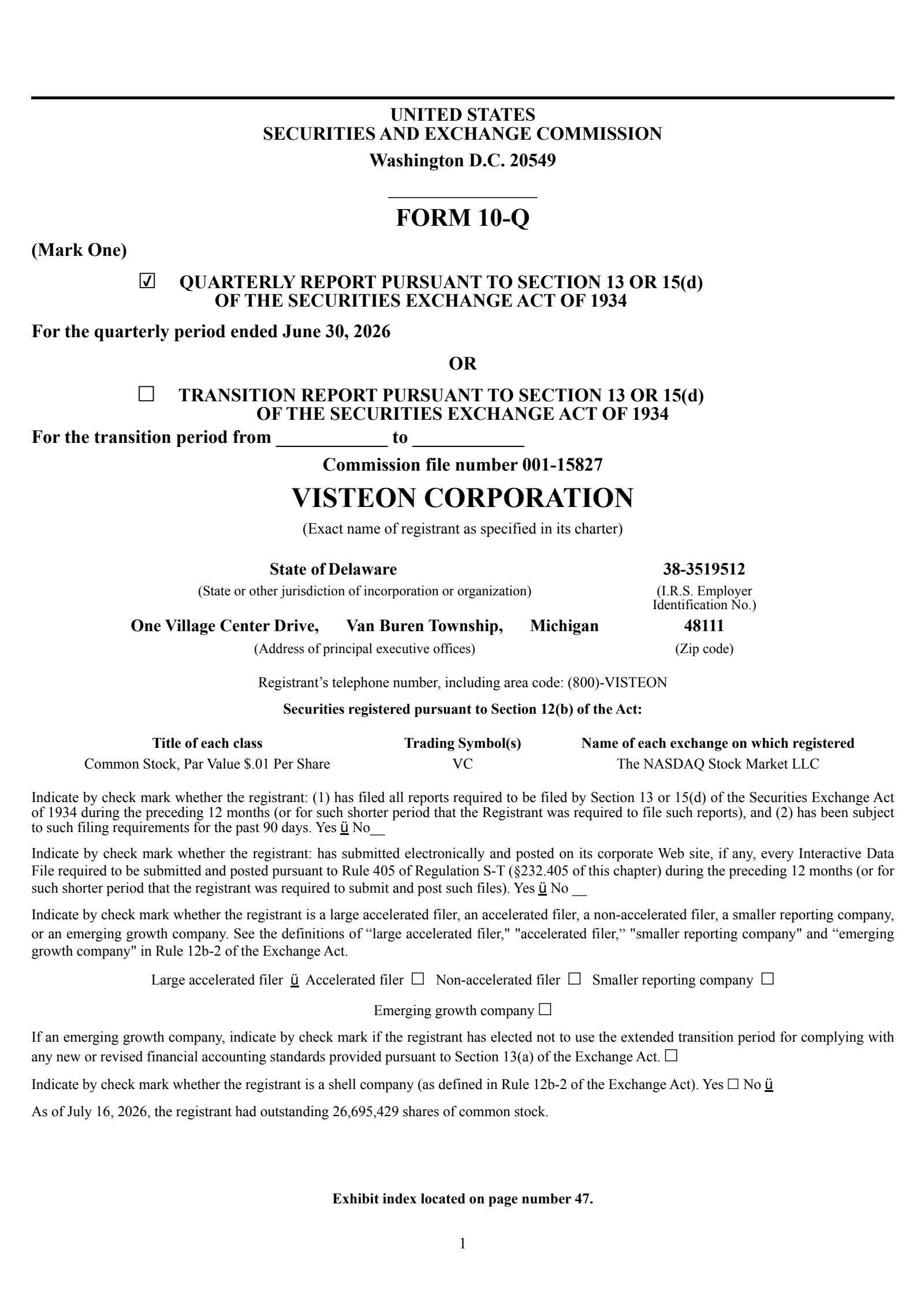 Visteon's Q2 2026 Quarterly report