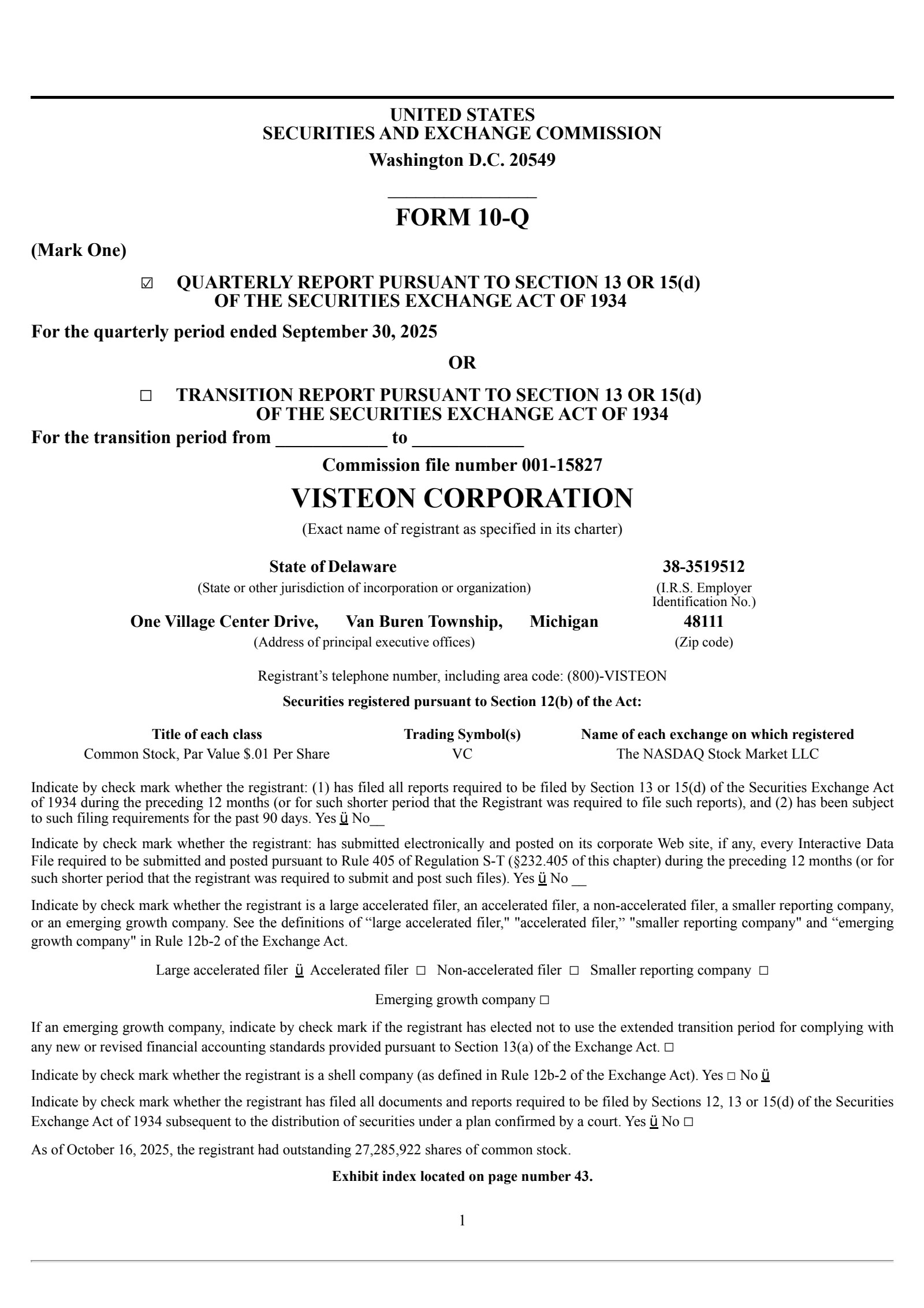 Visteon's Q3 2025 Quarterly Report