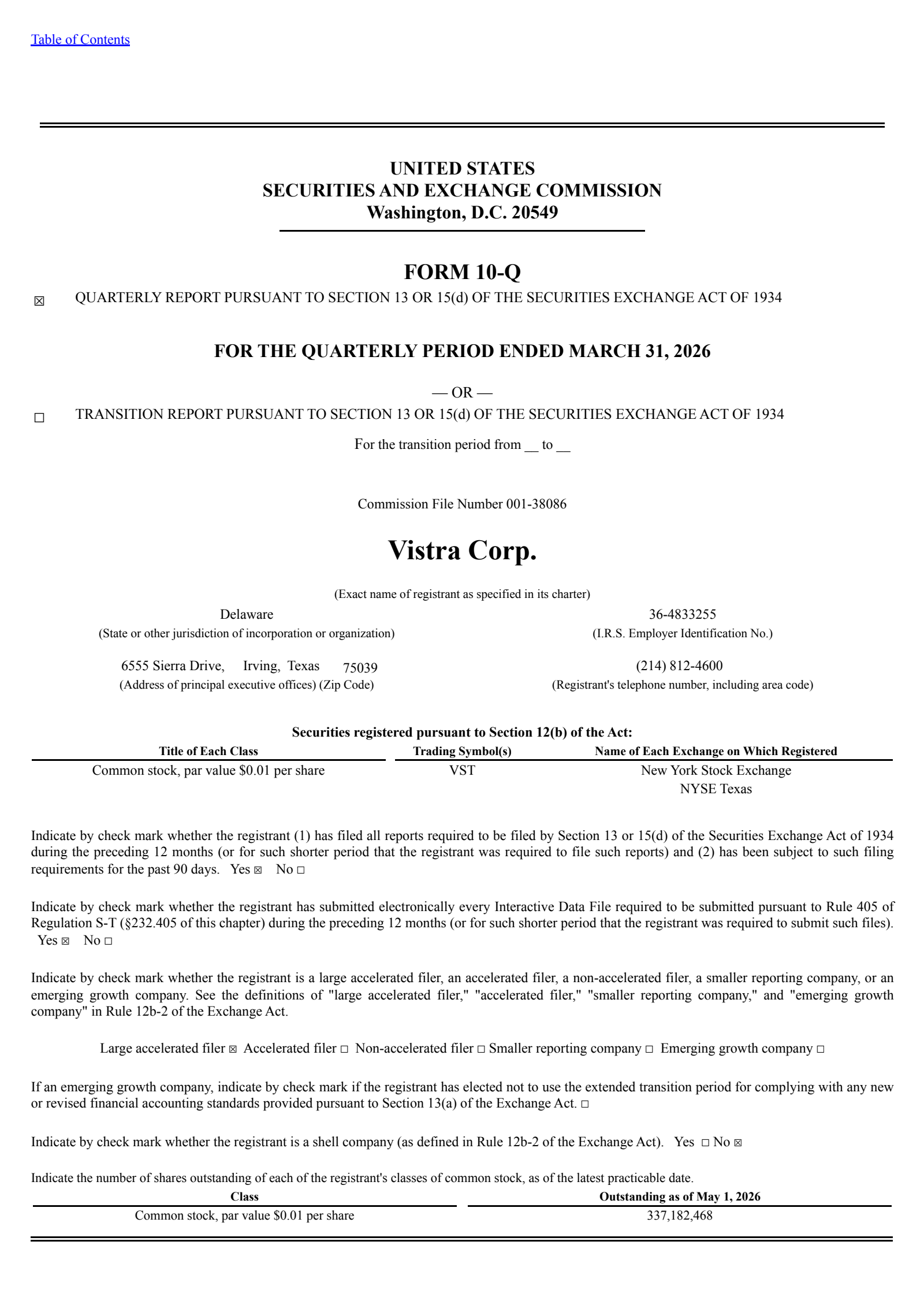 Vistra's Q1 2026 Quarterly report