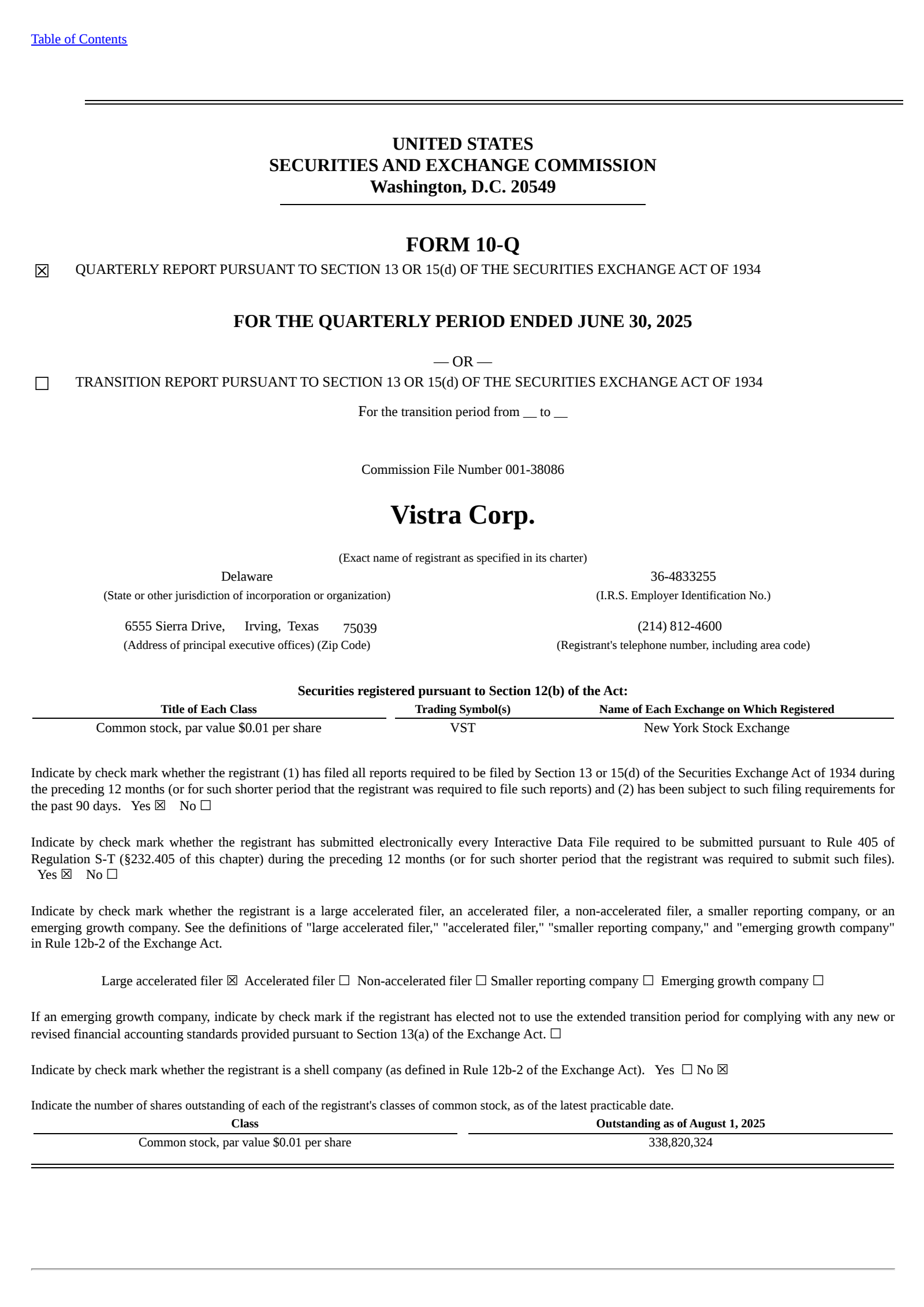 Vistra's Q2 2025 Quarterly report