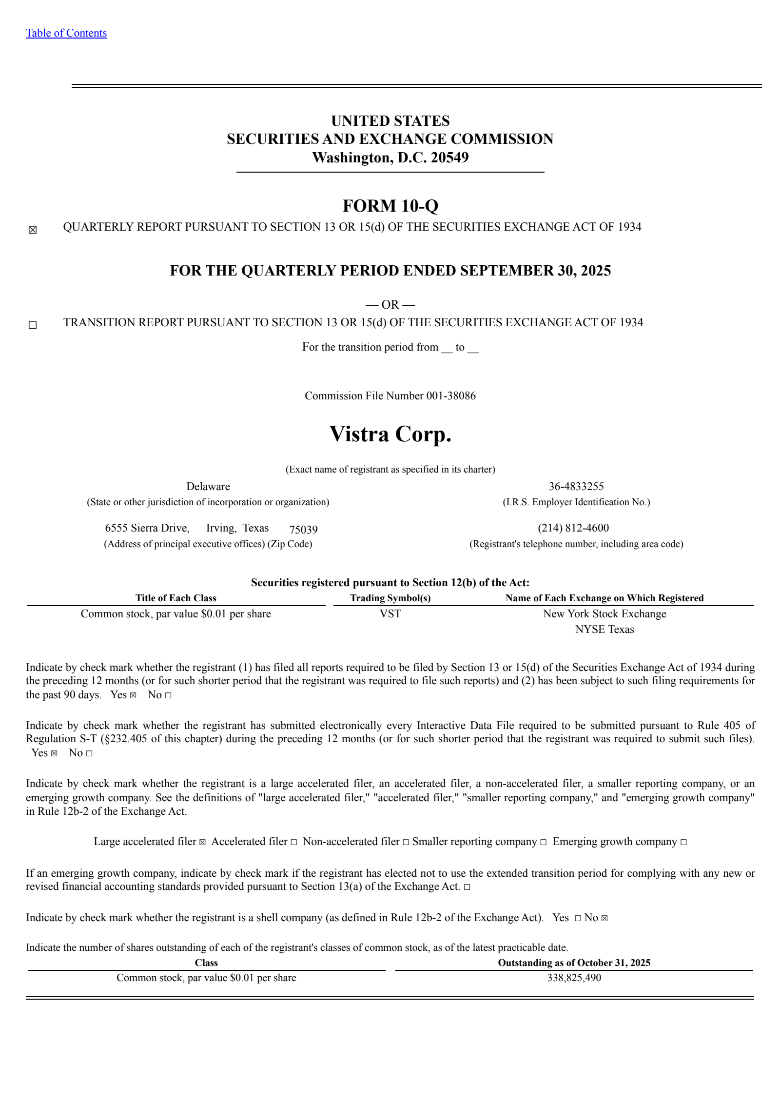 Vistra's Q3 2025 Quarterly Report