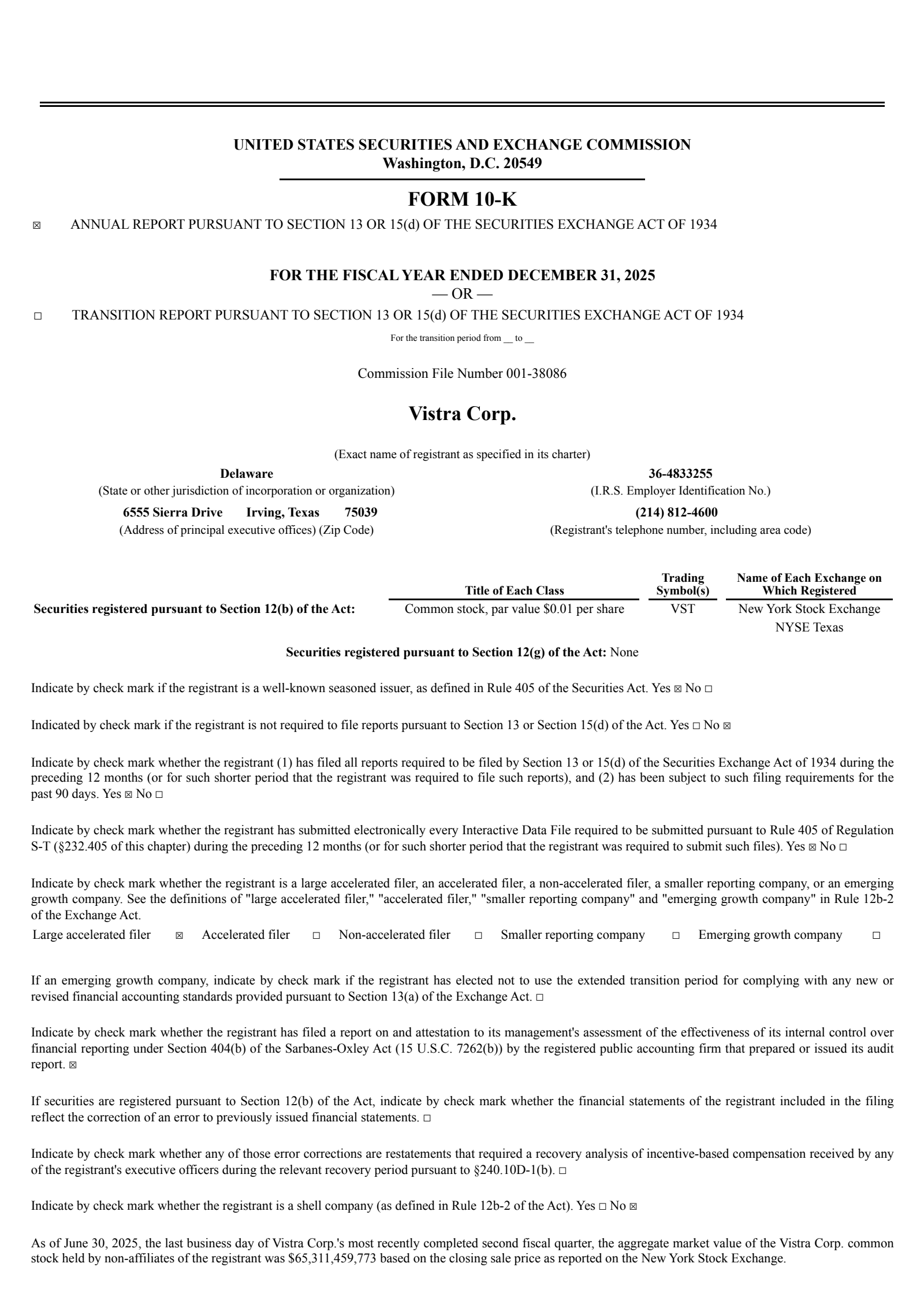 Vistra's Q4 2025 Annual report