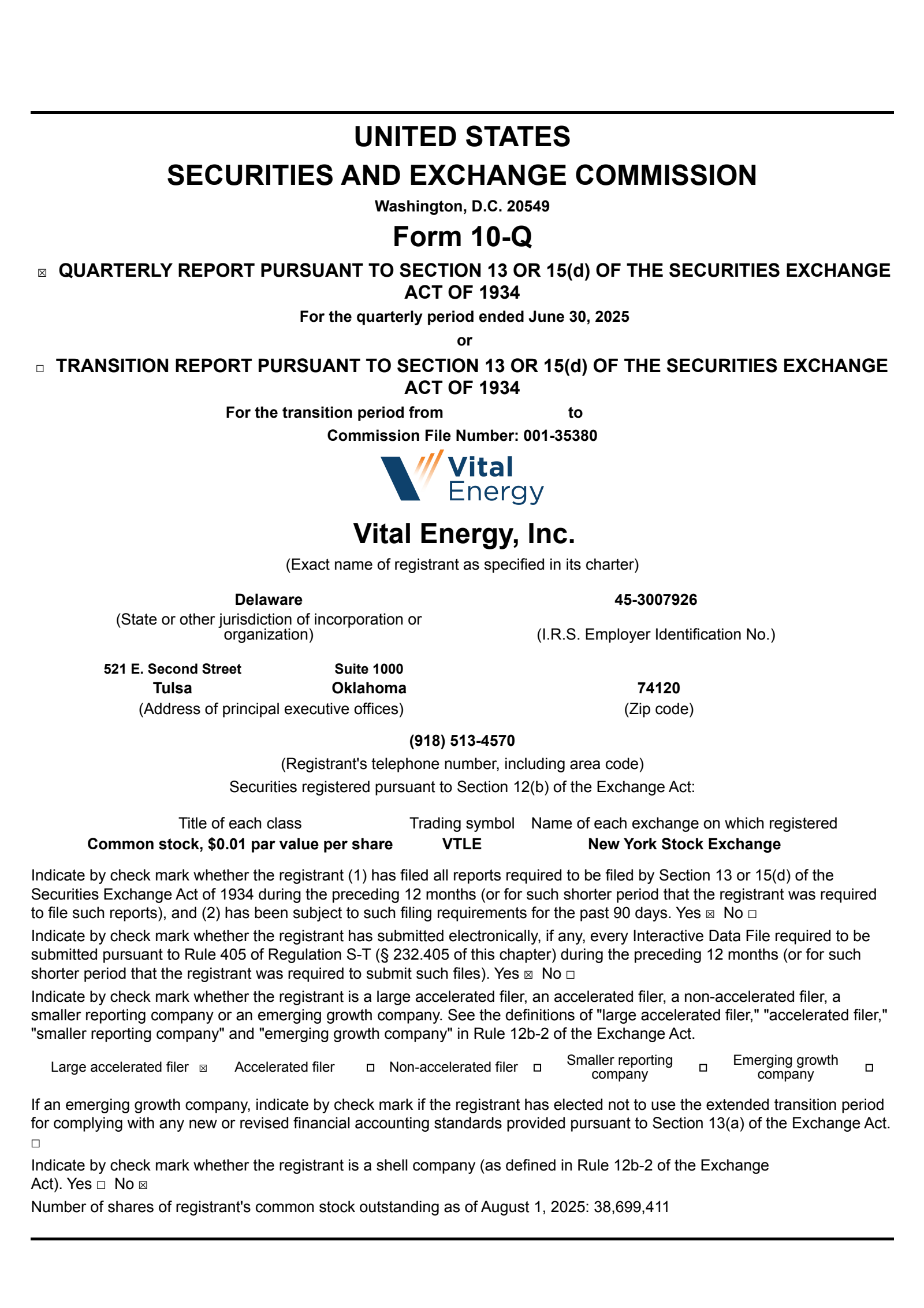 Vital Energy's Q2 2025 Quarterly report