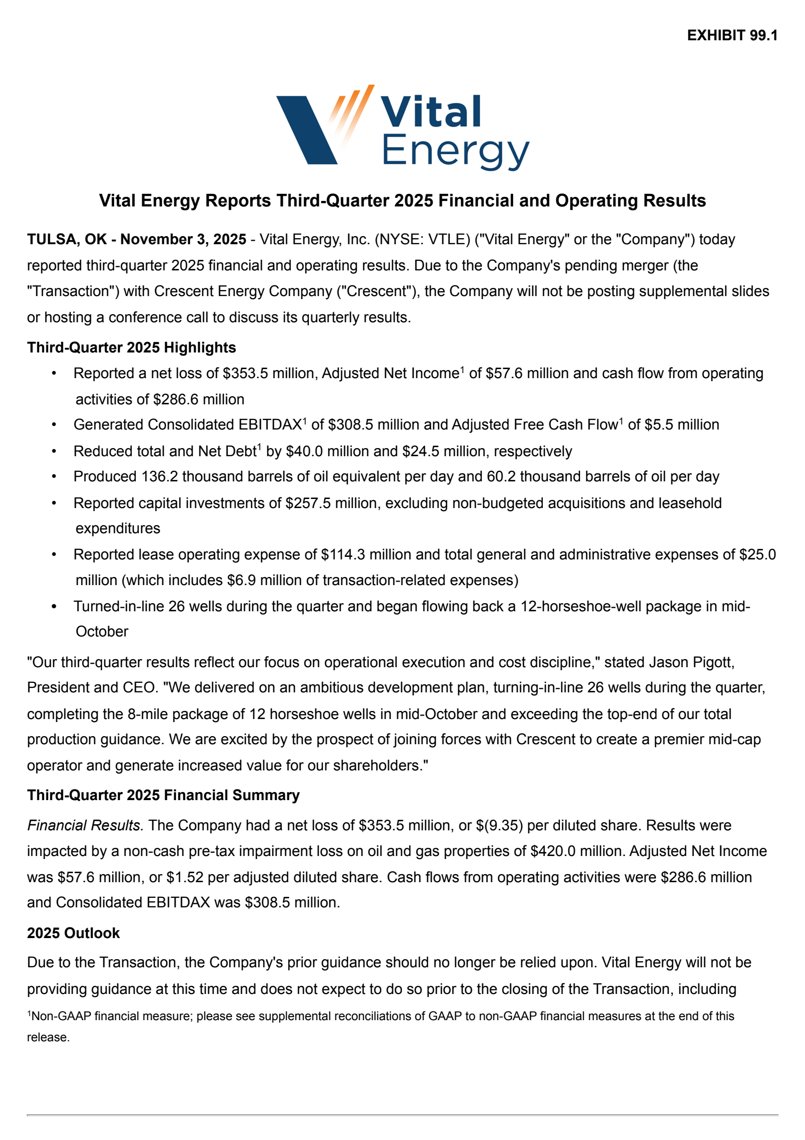 Vital Energy's Q3 2025 Earnings Release