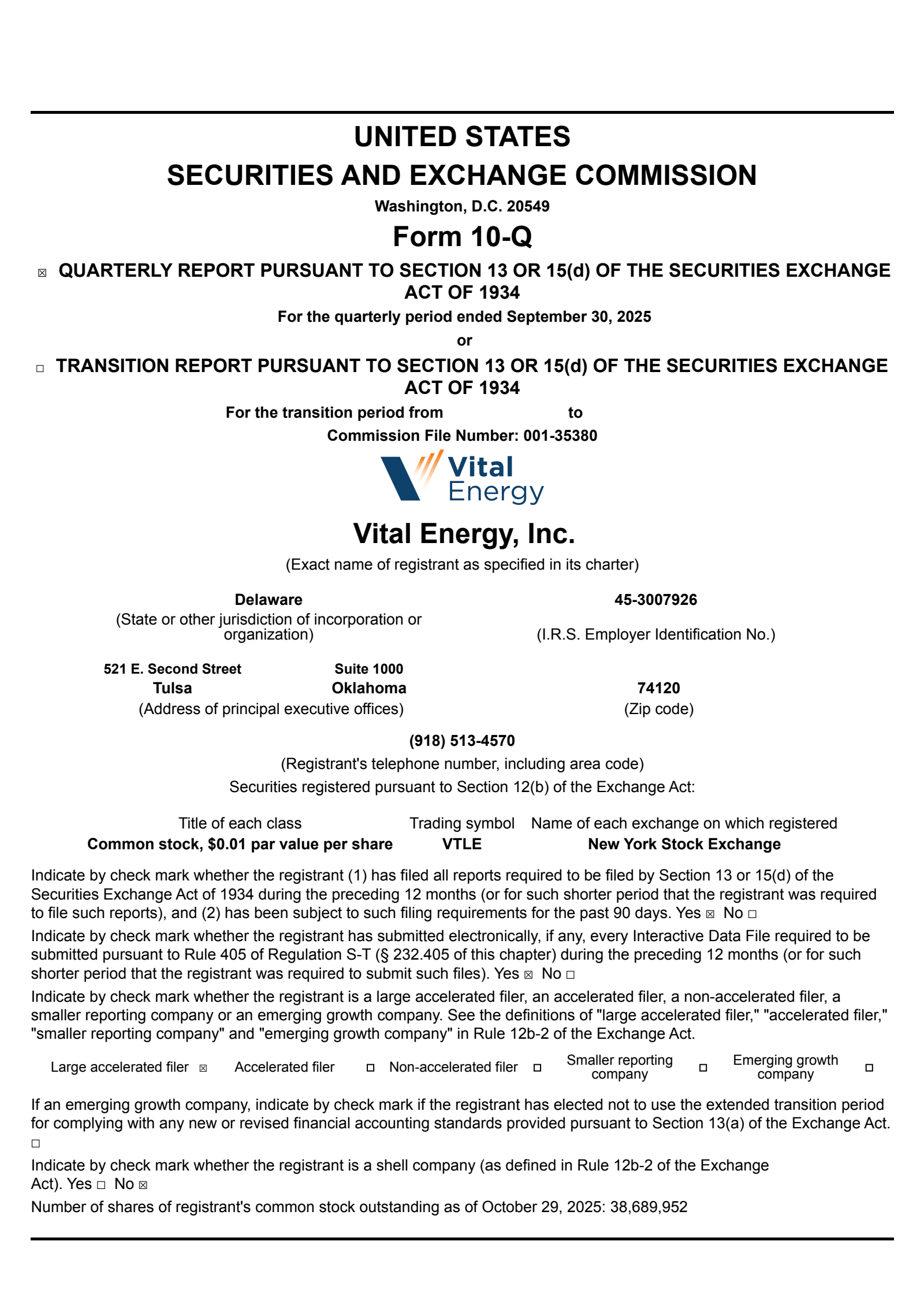 Vital Energy's Q3 2025 Quarterly Report