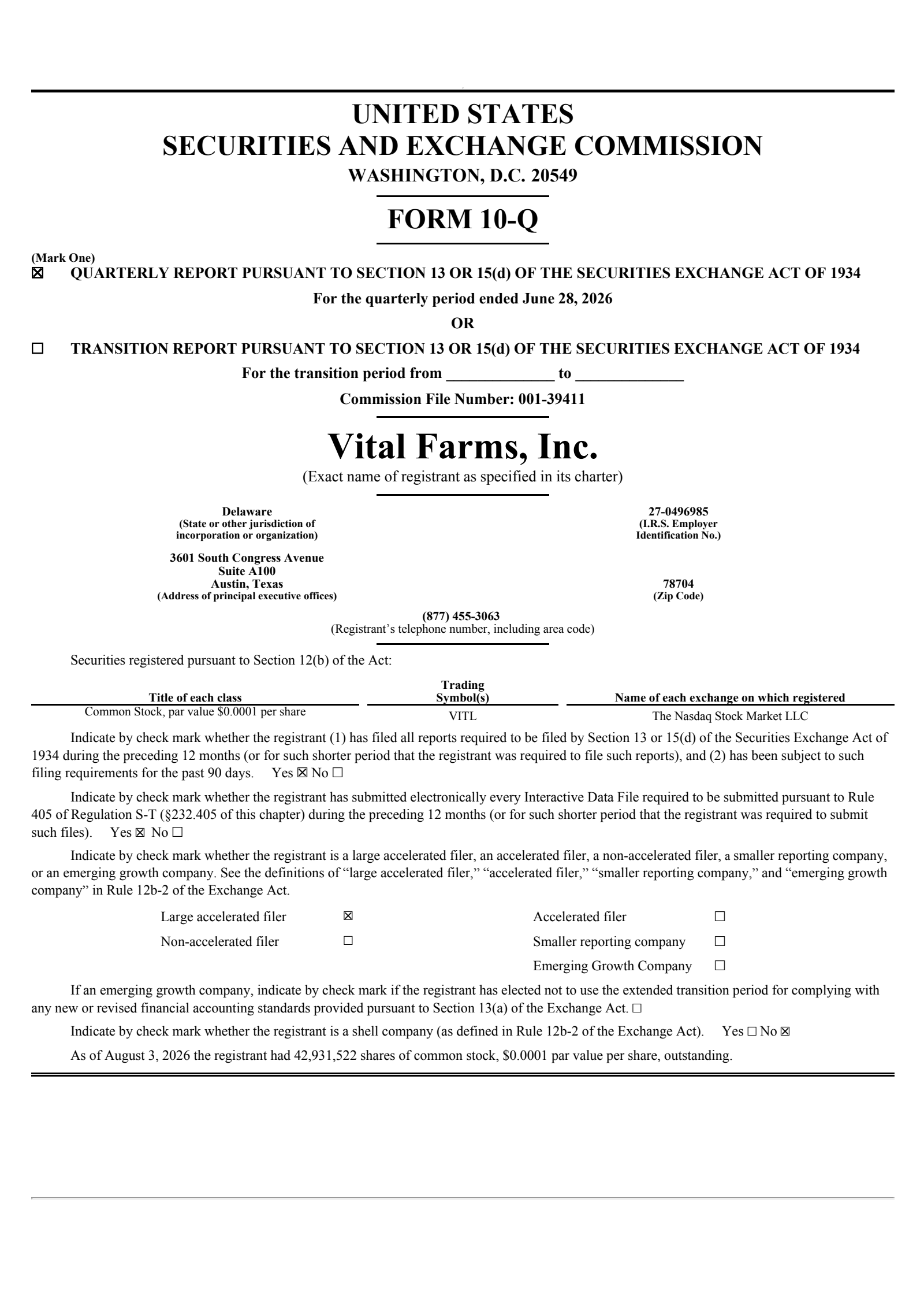 Vital Farms' Q2 2026 Quarterly report