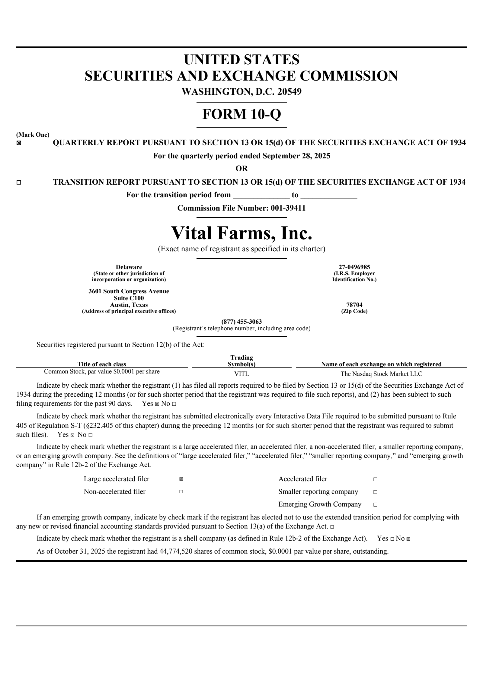 Vital Farms' Q3 2025 Quarterly Report