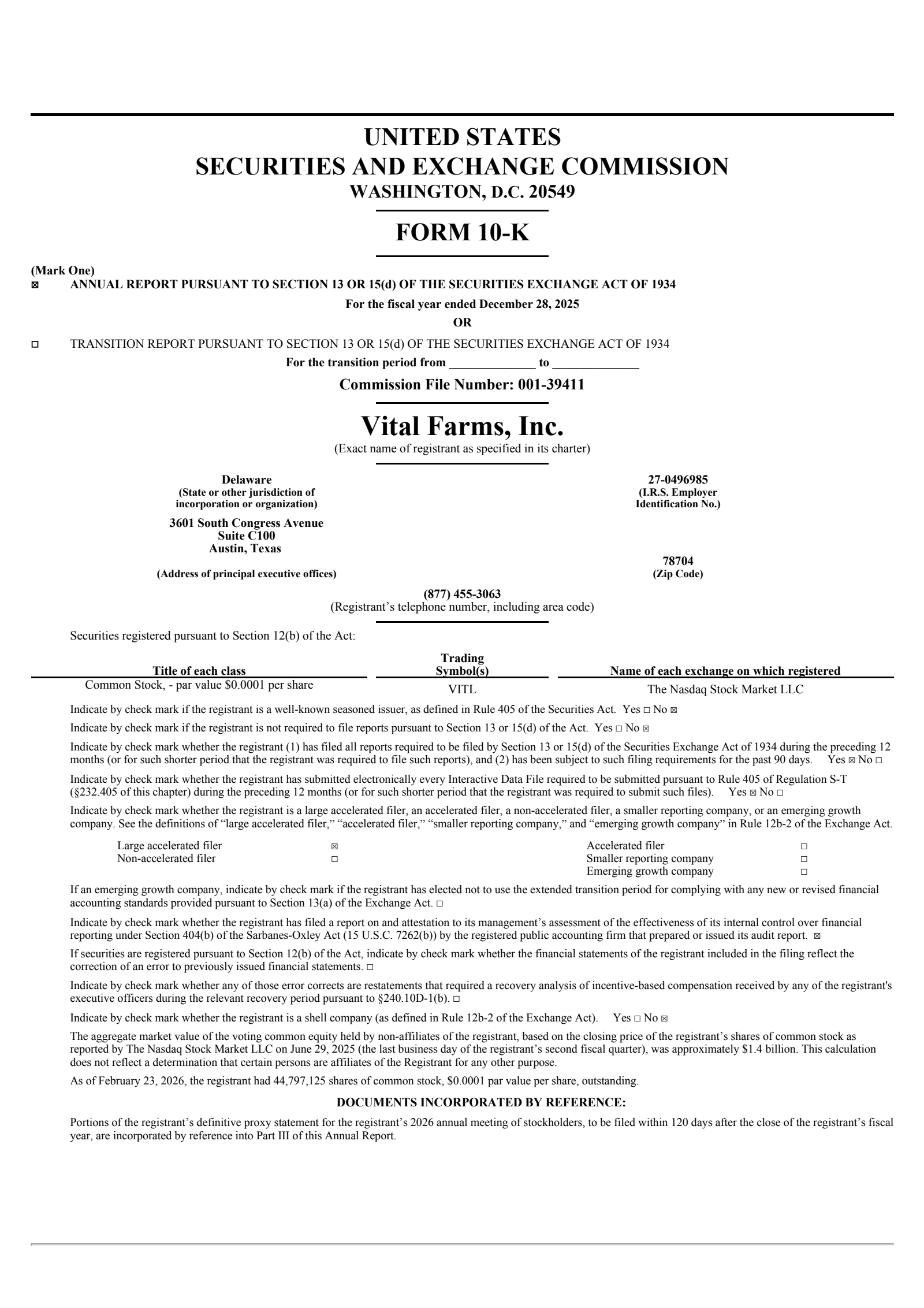 Vital Farms' Q4 2025 Annual report