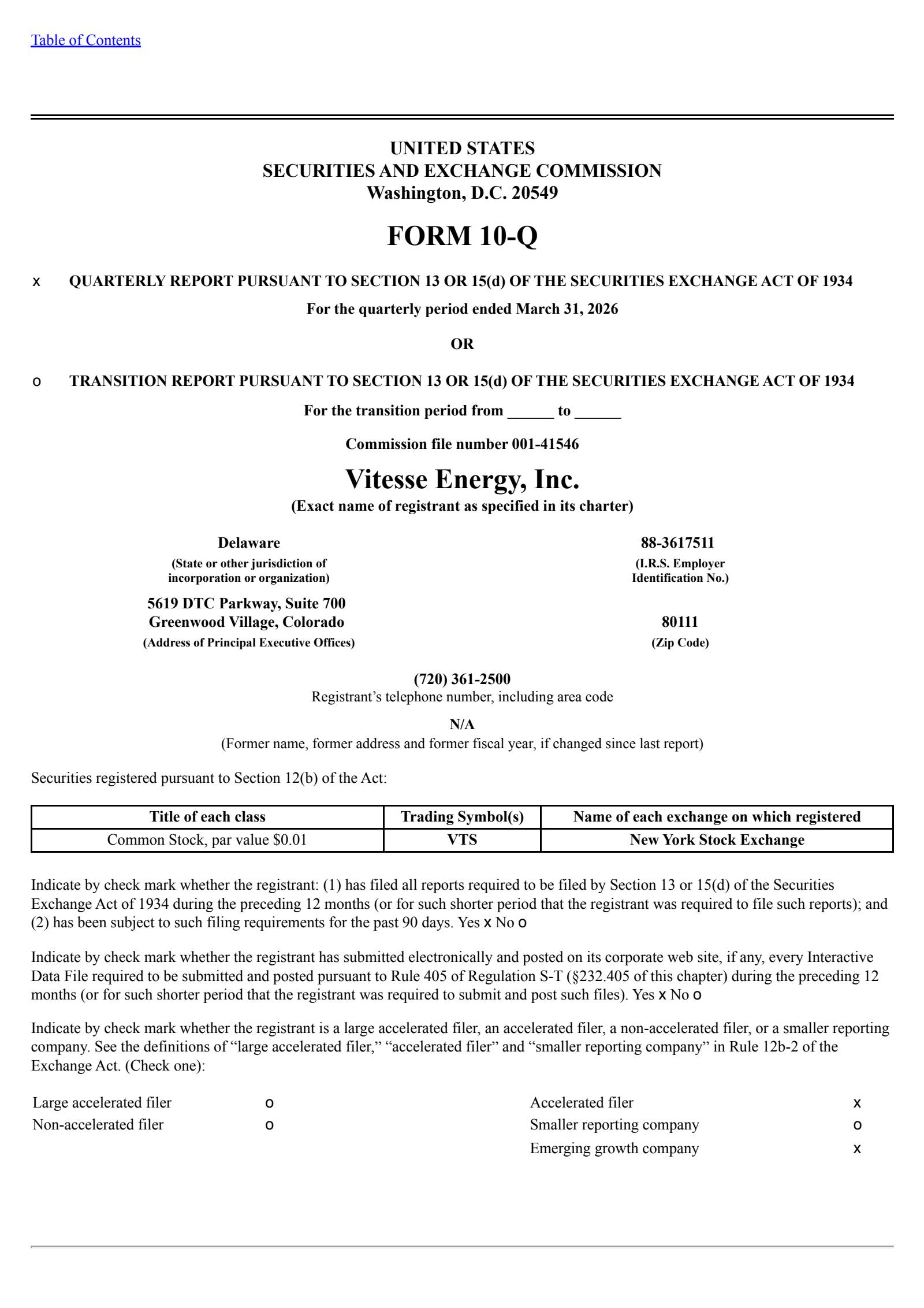 Vitesse Energy's Q1 2026 Quarterly report