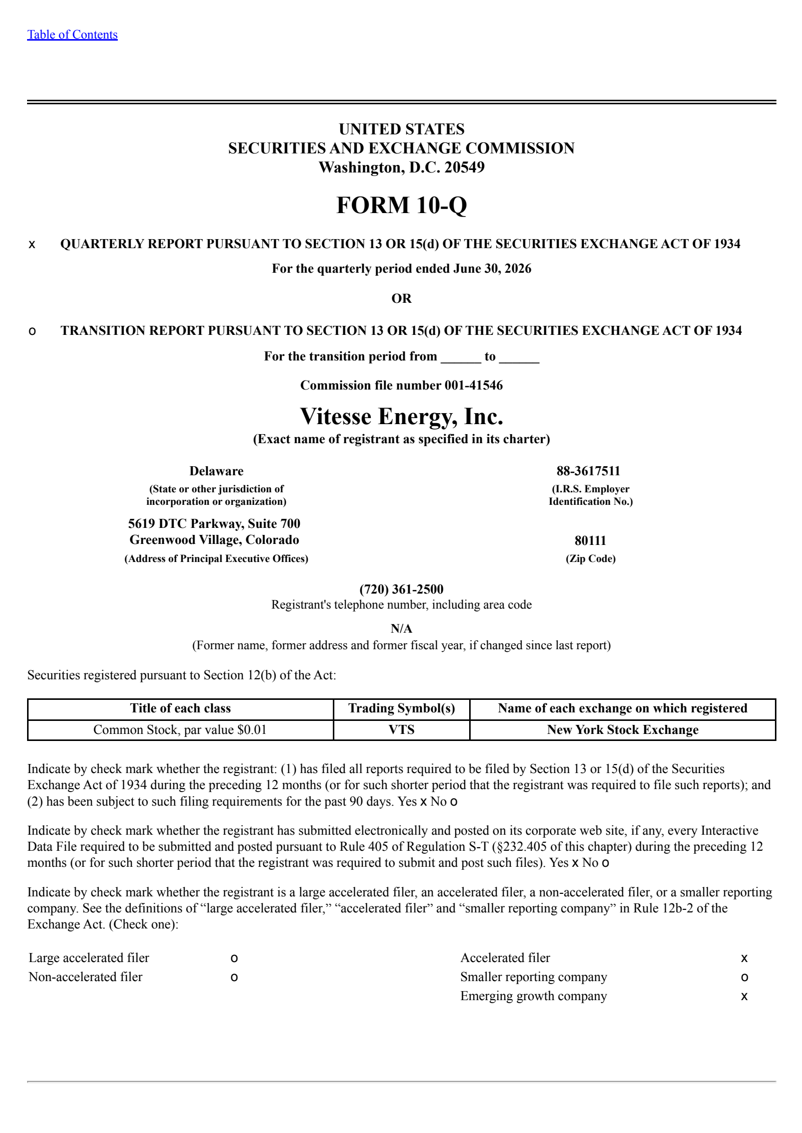 Vitesse Energy's Q2 2026 Quarterly report