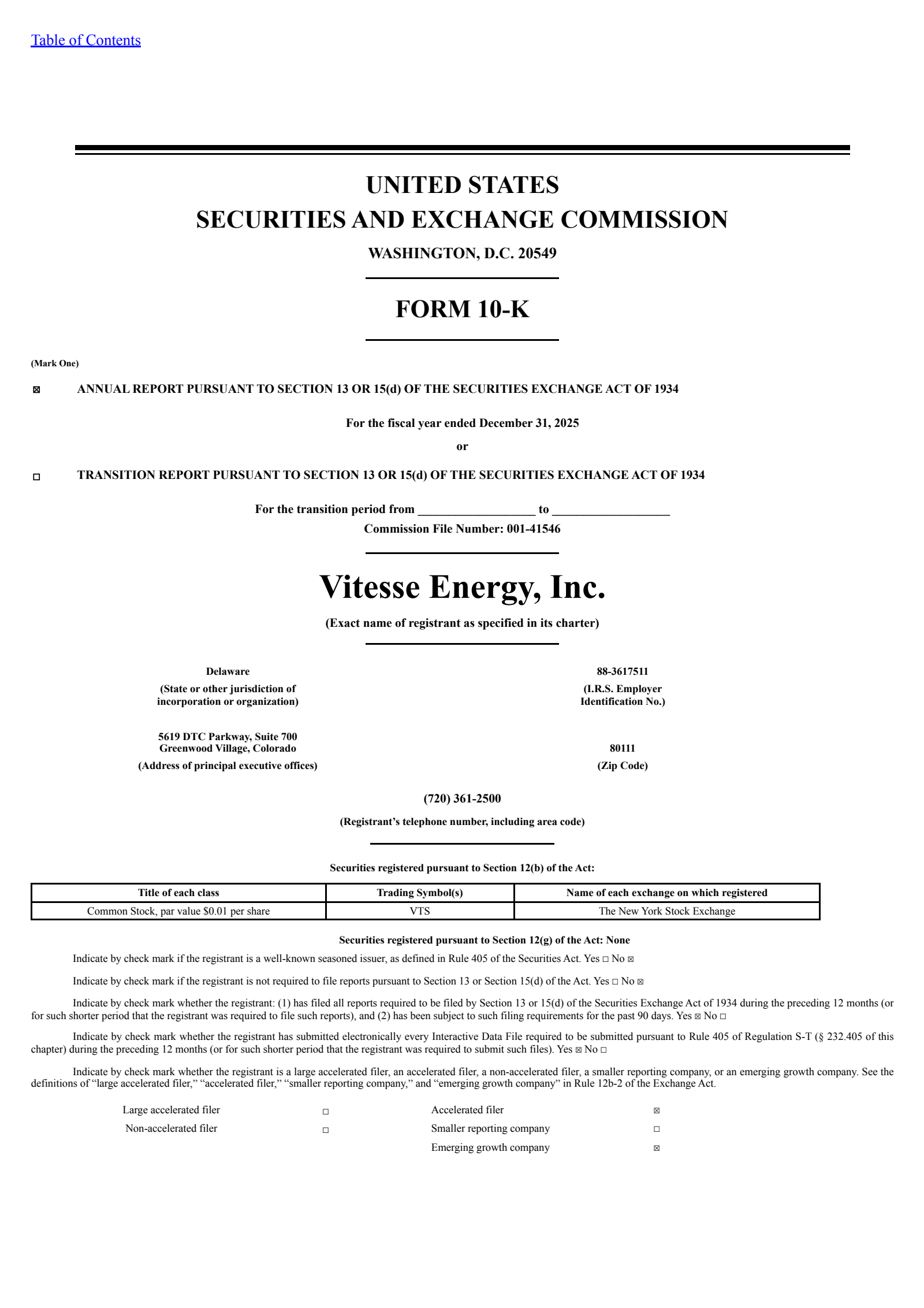 Vitesse Energy's Q4 2025 Annual report