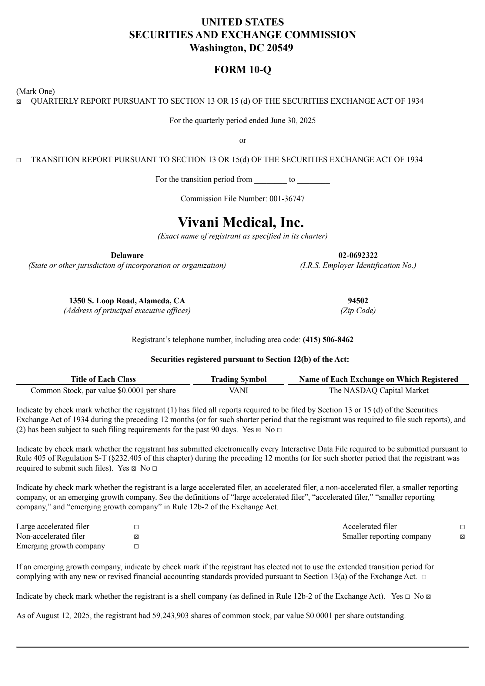 Vivani Medical's Q2 2025 Quarterly report