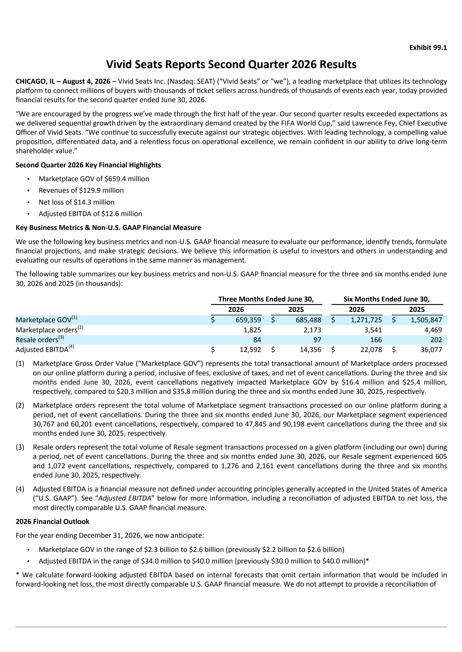 Vivid Seats' Q2 2026 Press Release