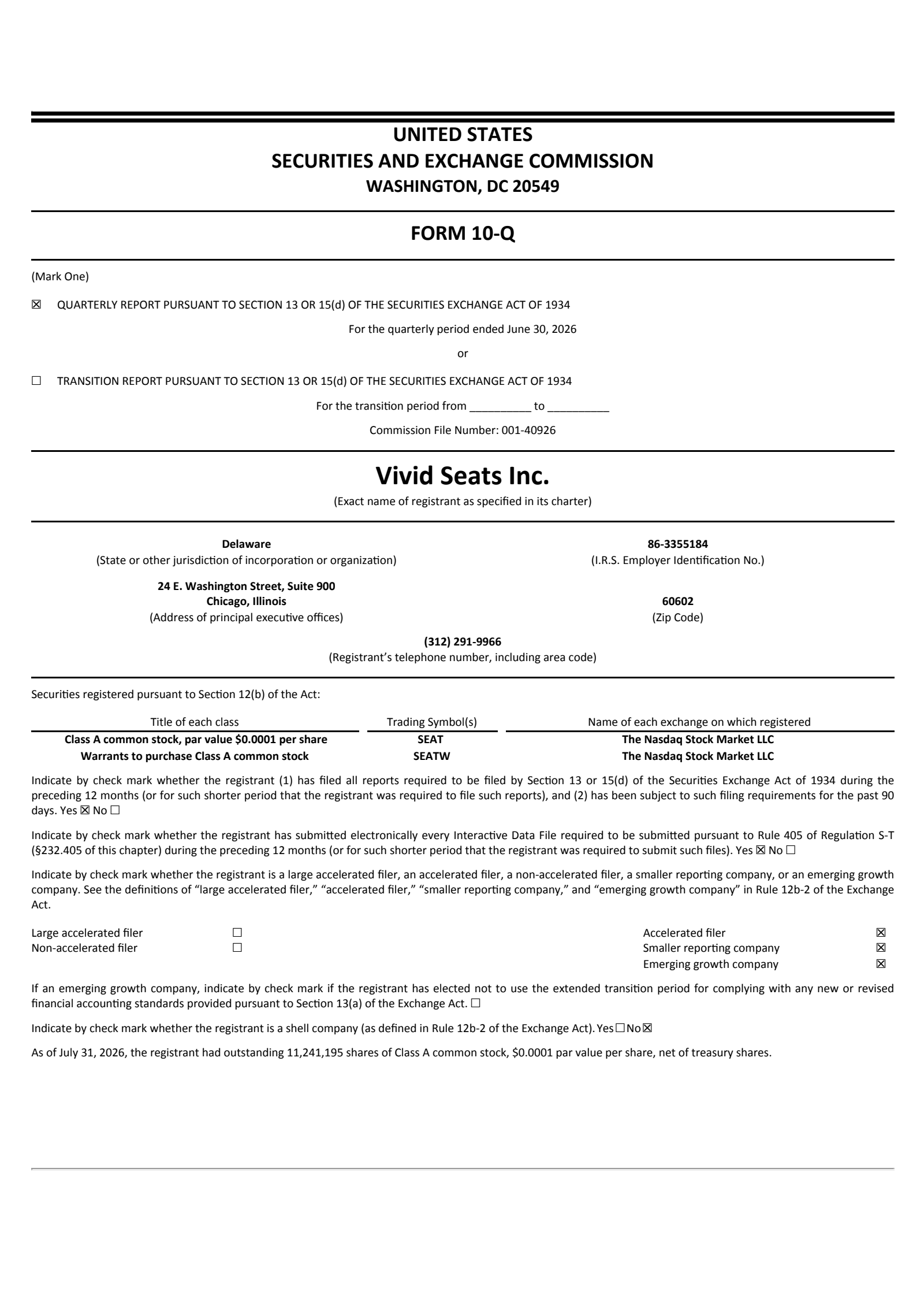 Vivid Seats' Q2 2026 Quarterly report