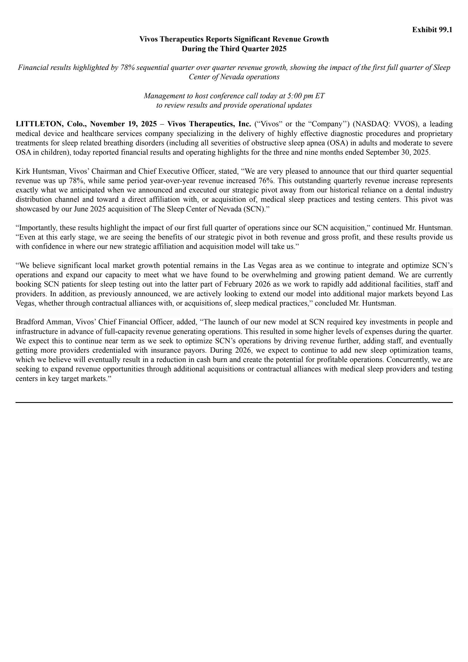 Vivos Therapeutics' Q3 2025 Earnings Release