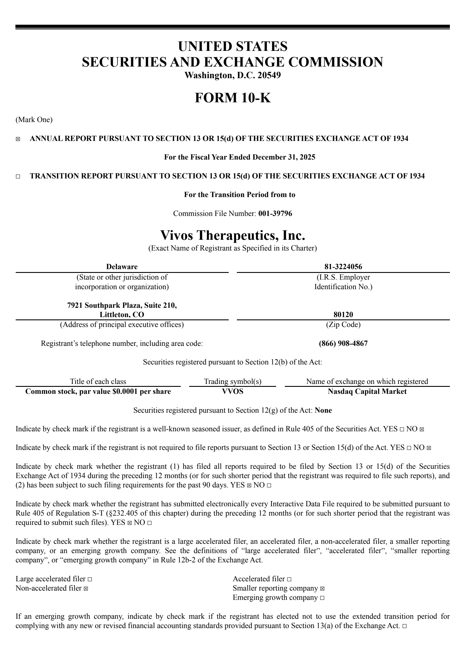 Vivos Therapeutics' Q4 2025 Annual report