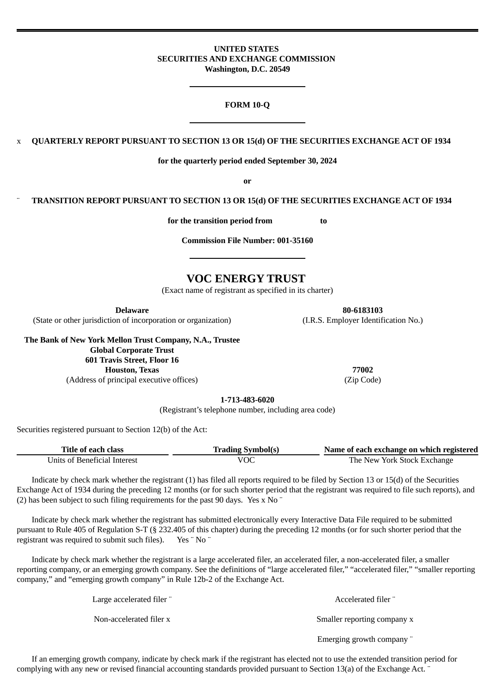 VOC Energy Trust's Q3 2024 Quarterly report