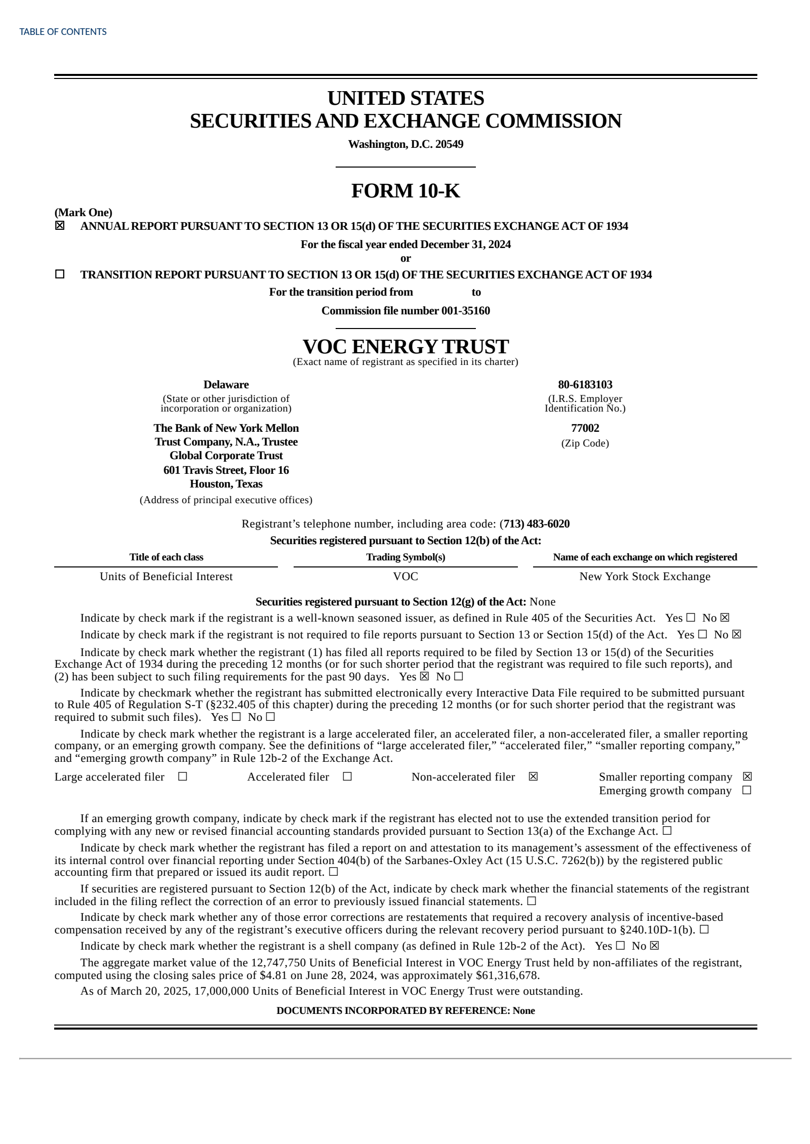 VOC Energy Trust's Q4 2024 Annual report