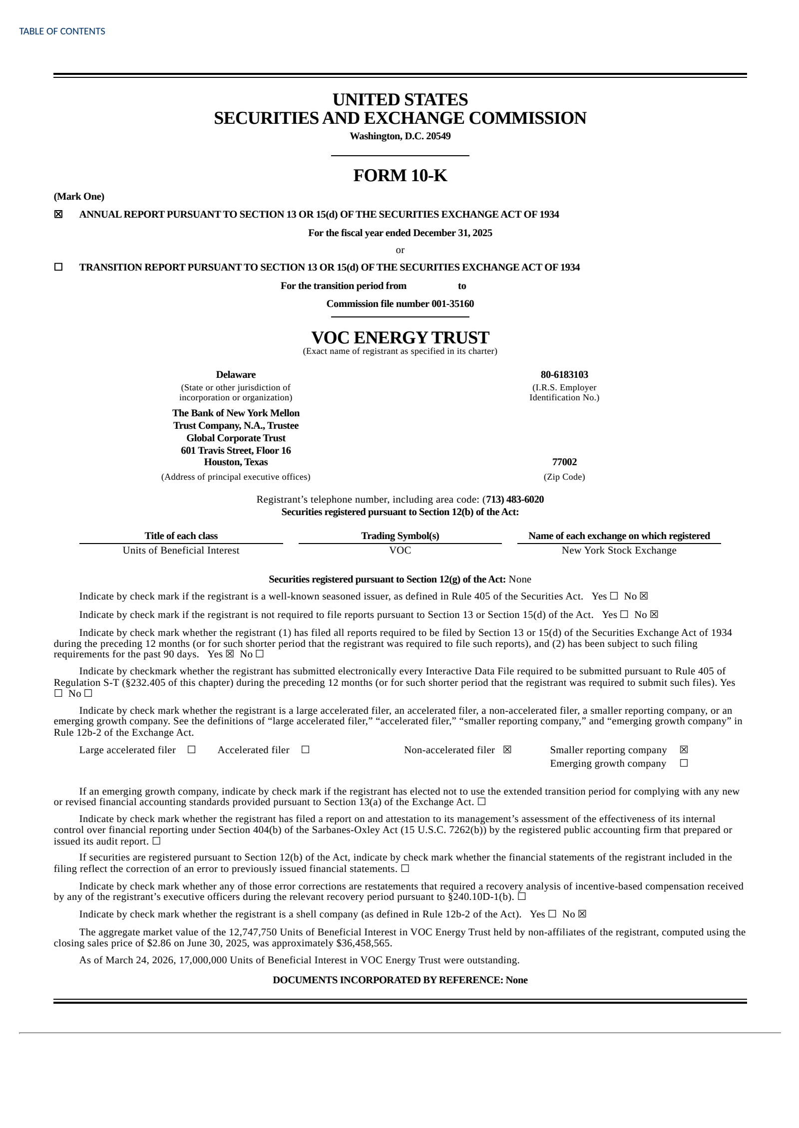 VOC Energy Trust's Q4 2025 Annual report